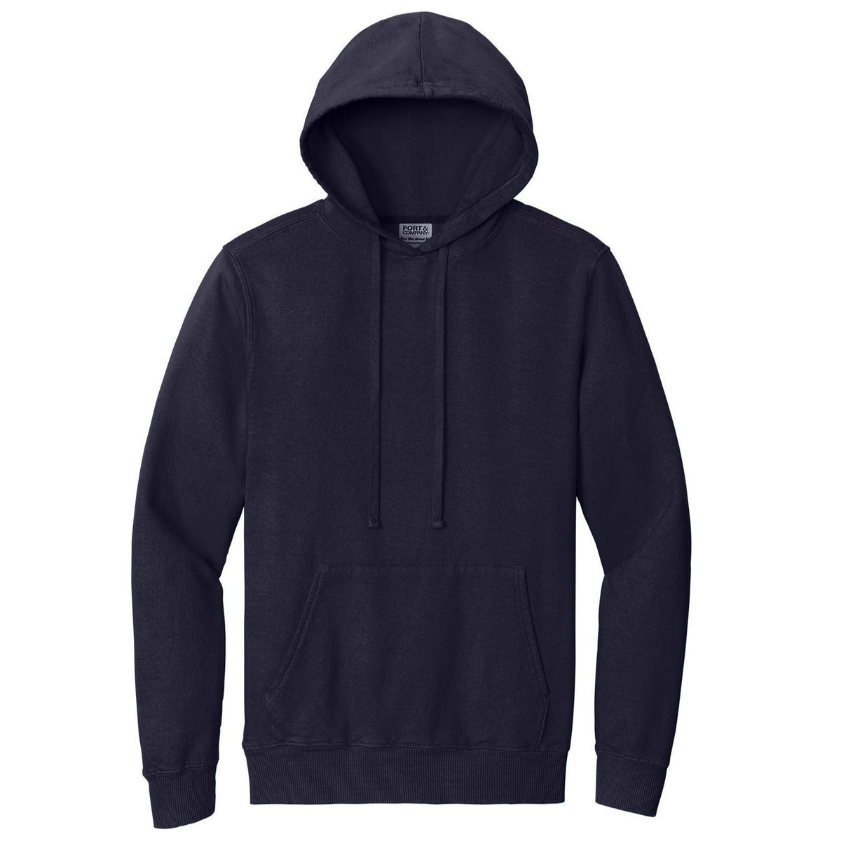 logo-left Port & Company Pigment-Dyed Pullover Hooded Sweatshirt-Hoodies-Port & Company-True Navy-S-Thread Logic