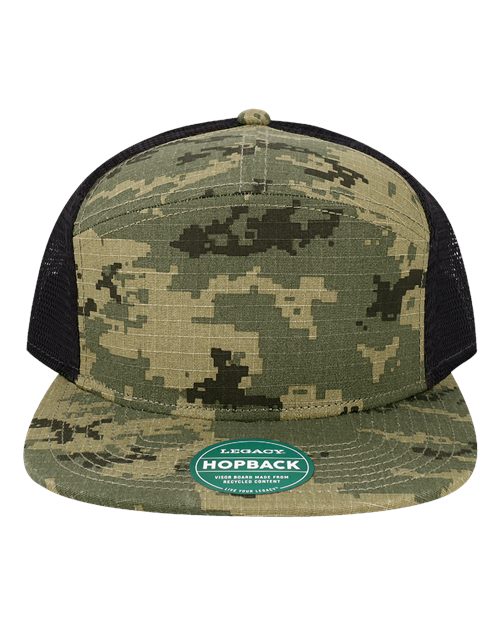 no-logo Legacy Hopback Seven-Panel Trucker Cap-Legacy-Army Digi Camo Ripstop/ Black-Adjustable-Thread Logic