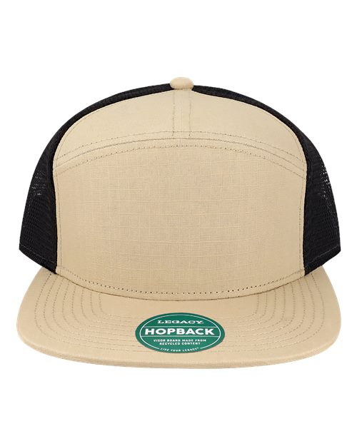 no-logo Legacy Hopback Seven-Panel Trucker Cap-Legacy-Khaki Ripstop/ Black-Adjustable-Thread Logic