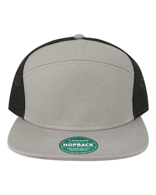 no-logo Legacy Hopback Seven-Panel Trucker Cap-Legacy-Light Grey/ Black-Adjustable-Thread Logic