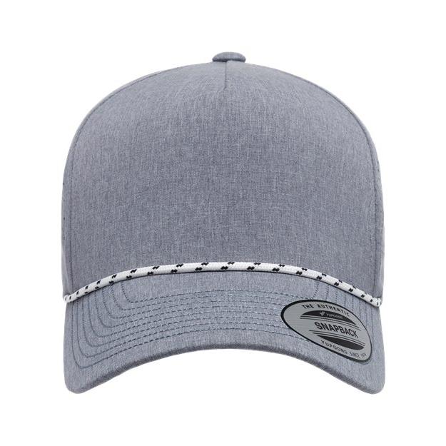 no-logo YP Classics Five-Panel Perforated Rope Cap-YP Classics-Heather Grey-Adjustable-Thread Logic