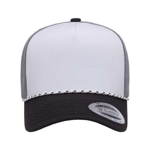 no-logo YP Classics Five-Panel Perforated Rope Cap-YP Classics-White/ Heather Grey/ Black-Adjustable-Thread Logic