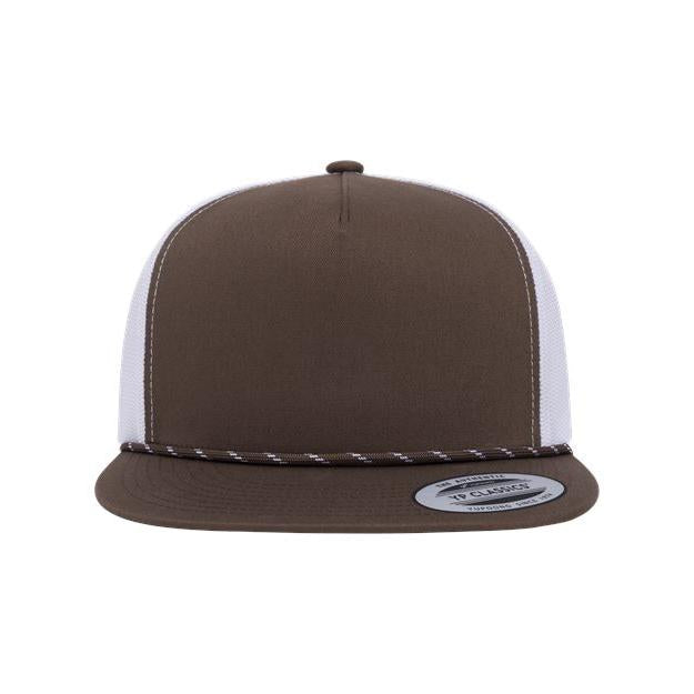 no-logo YP Classics Classic Five-Panel Trucker Rope Cap-YP Classics-Brown/ White-Adjustable-Thread Logic