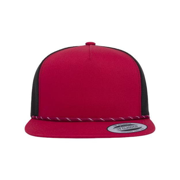 no-logo YP Classics Classic Five-Panel Trucker Rope Cap-YP Classics-Red/ Black-Adjustable-Thread Logic