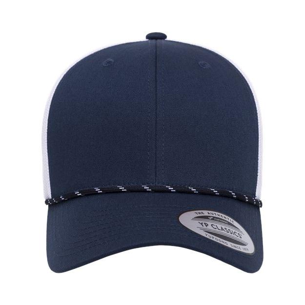 no-logo YP Classics Retro Trucker Rope Cap-YP Classics-Navy/ White-Adjustable-Thread Logic