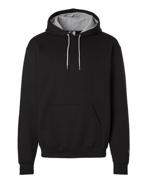 logo-left Champion Unisex Powerblend Contrast Color Hooded Sweatshirt-Champion-Black/ Light Steel-S-Thread Logic