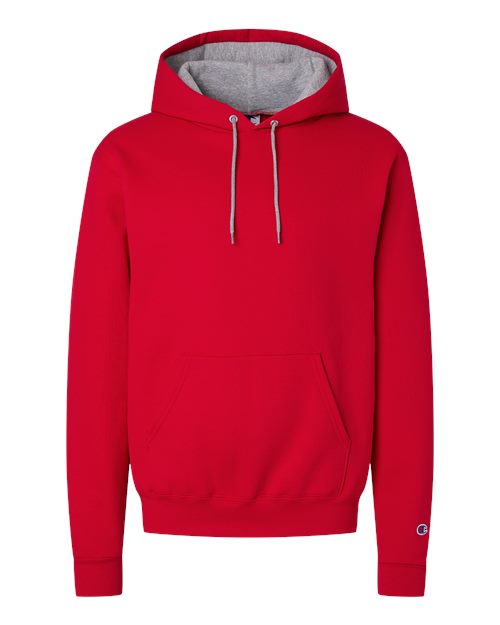 logo-left Champion Unisex Powerblend Contrast Color Hooded Sweatshirt-Champion-Scarlet/ Light Steel-S-Thread Logic