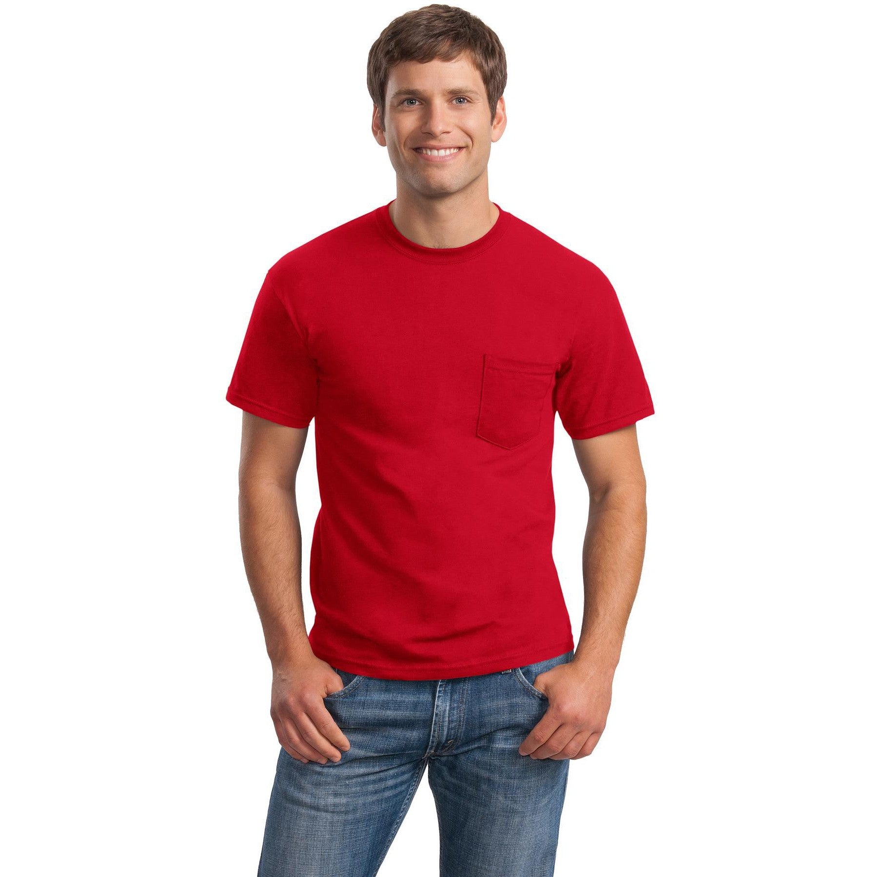 no-logo CLOSEOUT - Gildan Ultra Cotton 100% US Cotton T-Shirt with Pocket-Gildan-Red-L-Thread Logic