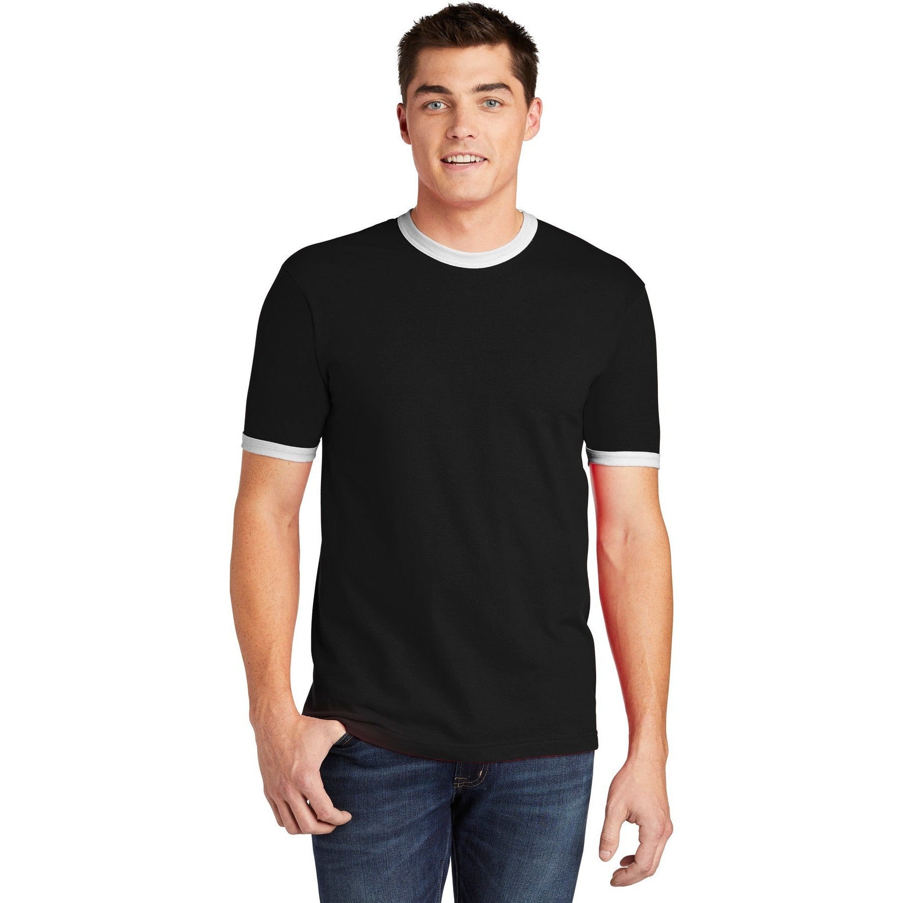 no-logo CLOSEOUT - American Apparel Fine Jersey Ringer T-Shirt-American Apparel-Black/White-S-Thread Logic