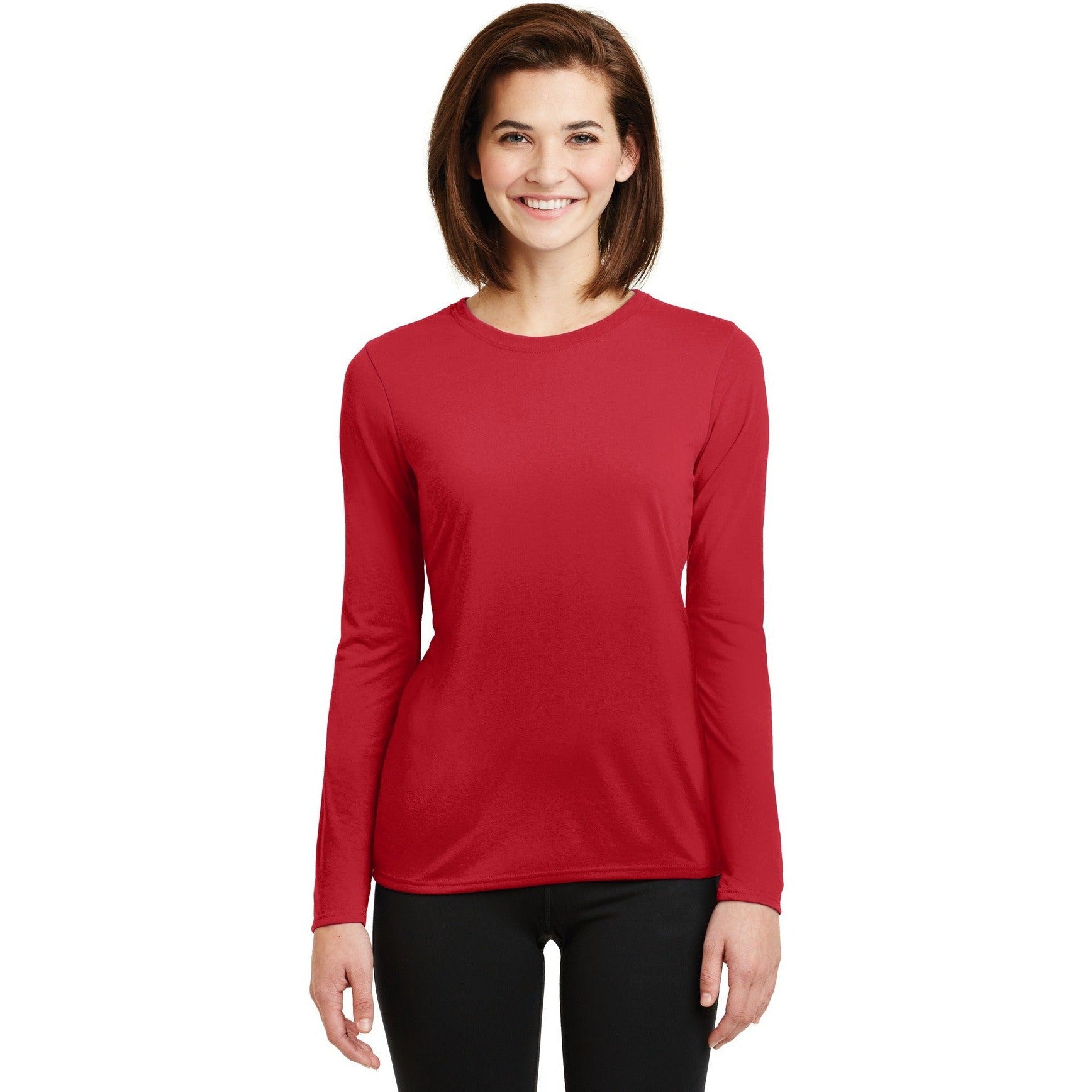 no-logo CLOSEOUT - Gildan Ladies Gildan Performance Long Sleeve T-Shirt-Gildan-Red-S-Thread Logic
