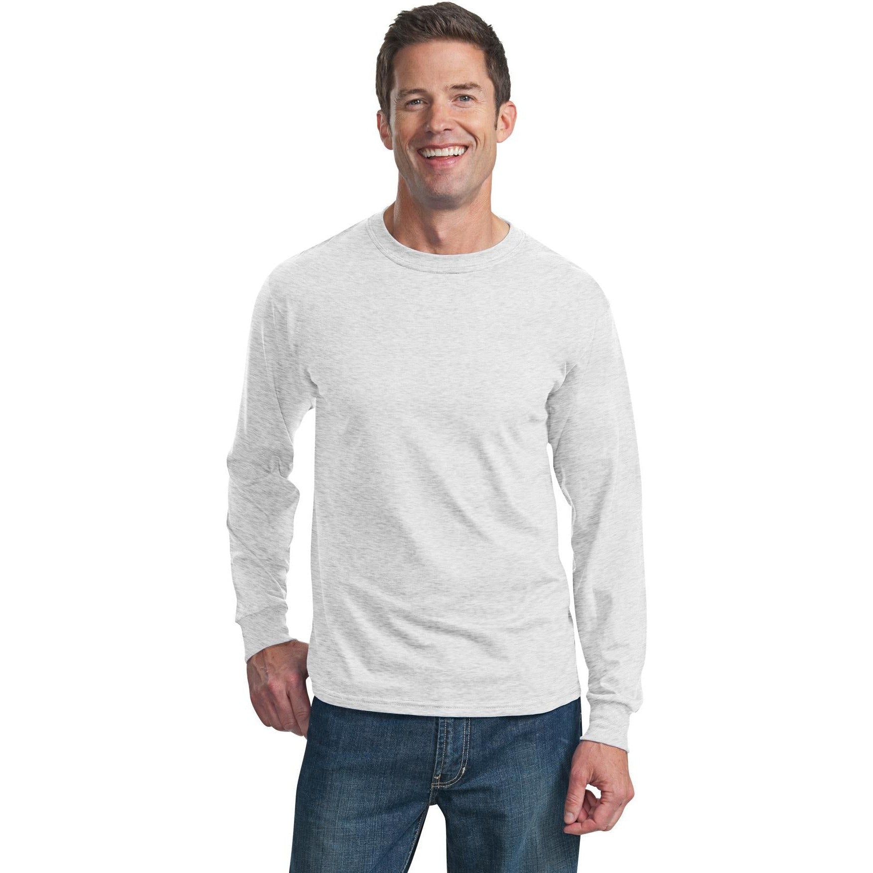 no-logo CLOSEOUT - Fruit of the Loom HD Cotton 100% Cotton Long Sleeve T-Shirt-Fruit of the Loom-Ash*-2XL-Thread Logic