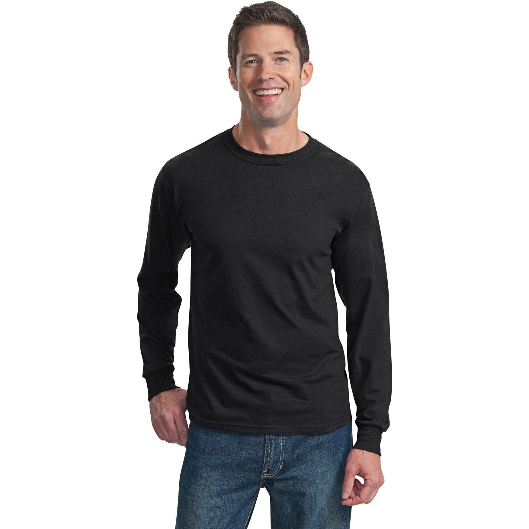 no-logo CLOSEOUT - Fruit of the Loom HD Cotton 100% Cotton Long Sleeve T-Shirt-Fruit of the Loom-Black-M-Thread Logic