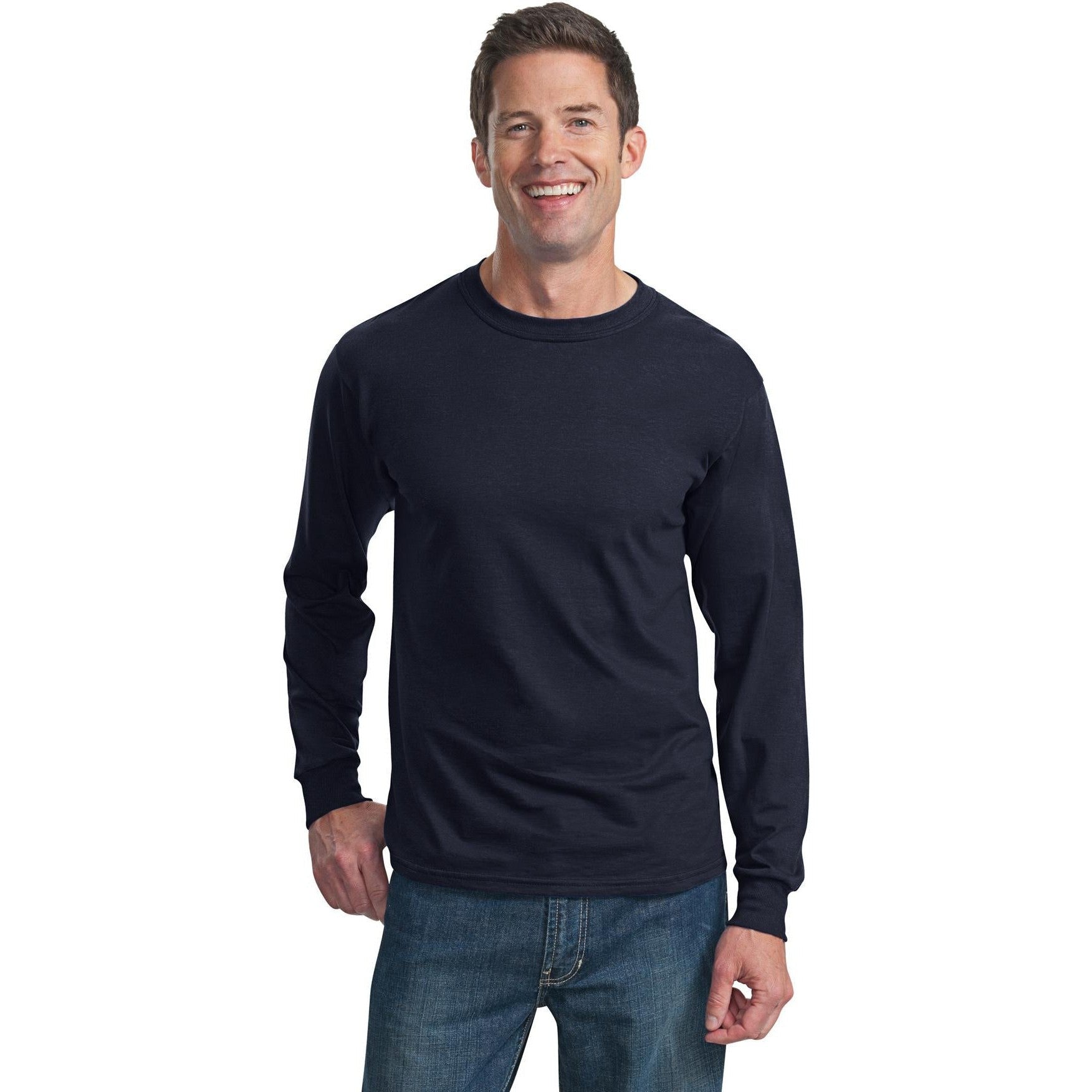 no-logo CLOSEOUT - Fruit of the Loom HD Cotton 100% Cotton Long Sleeve T-Shirt-Fruit of the Loom-Navy-2XL-Thread Logic