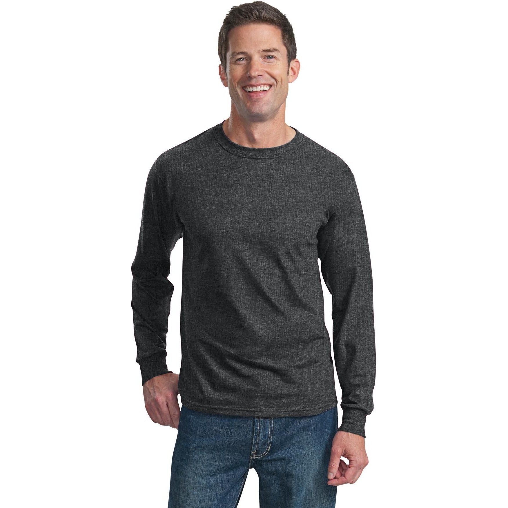 no-logo CLOSEOUT - Fruit of the Loom HD Cotton 100% Cotton Long Sleeve T-Shirt-Fruit of the Loom-Black Heather-L-Thread Logic