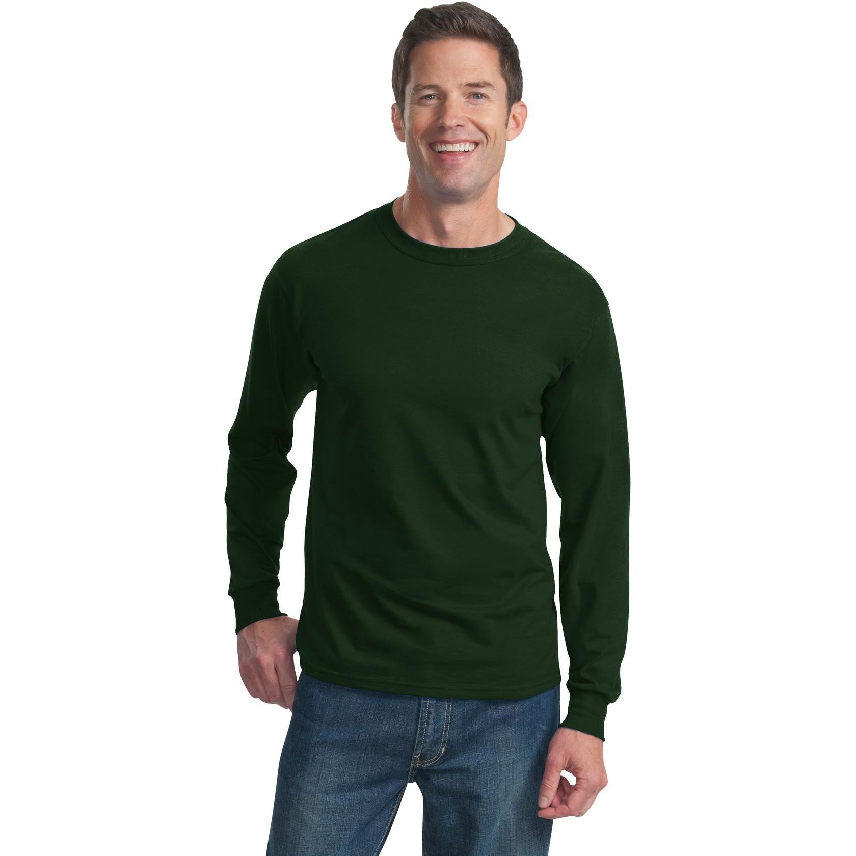 no-logo CLOSEOUT - Fruit of the Loom HD Cotton 100% Cotton Long Sleeve T-Shirt-Fruit of the Loom-Forest Green-2XL-Thread Logic