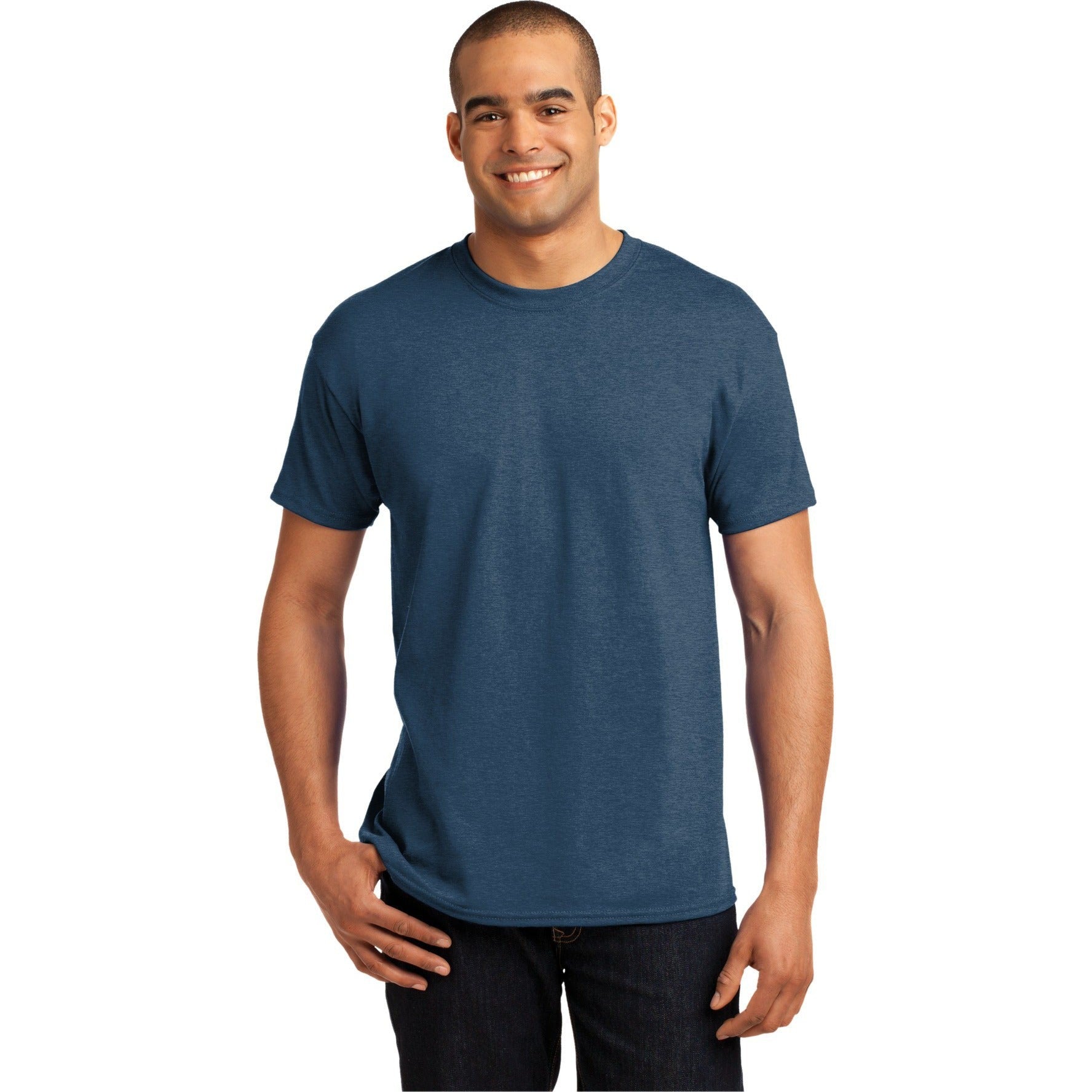 no-logo CLOSEOUT - Hanes EcoSmart 50/50 Cotton/Poly T-Shirt-Hanes-Heather Blue-S-Thread Logic