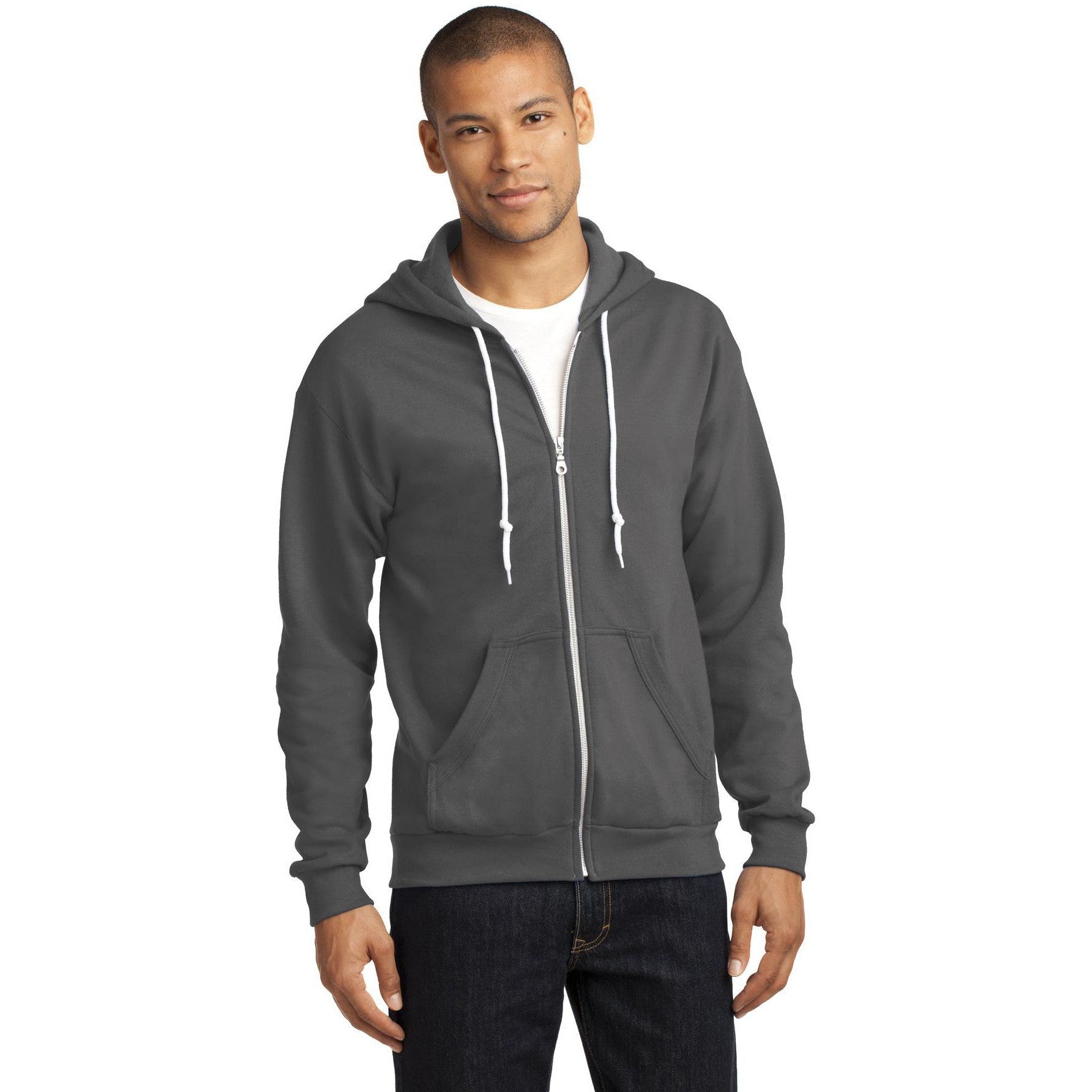 no-logo CLOSEOUT - Anvil Full-Zip Hooded Sweatshirt-Anvil-Charcoal-S-Thread Logic