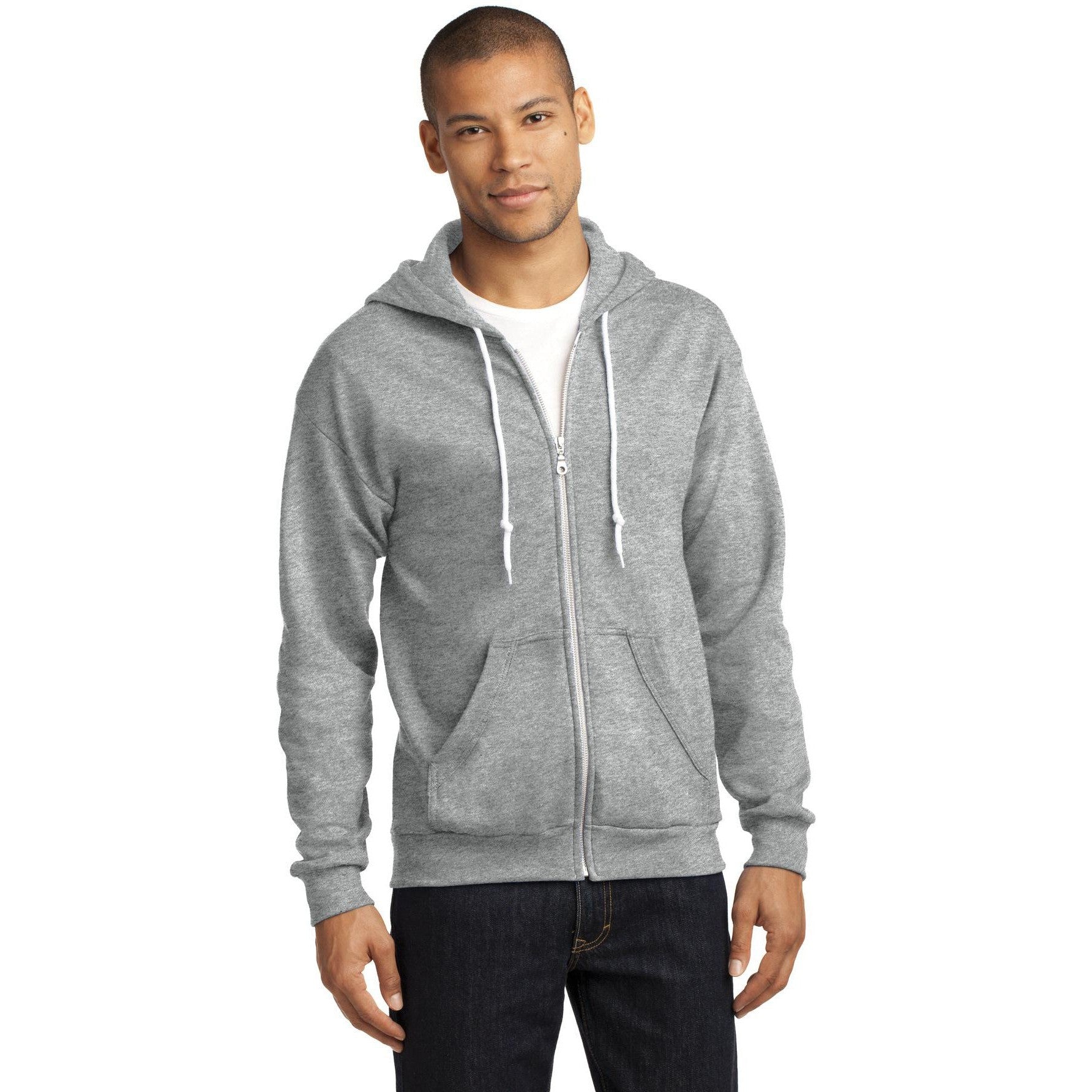 no-logo CLOSEOUT - Anvil Full-Zip Hooded Sweatshirt-Anvil-Heather Grey-S-Thread Logic
