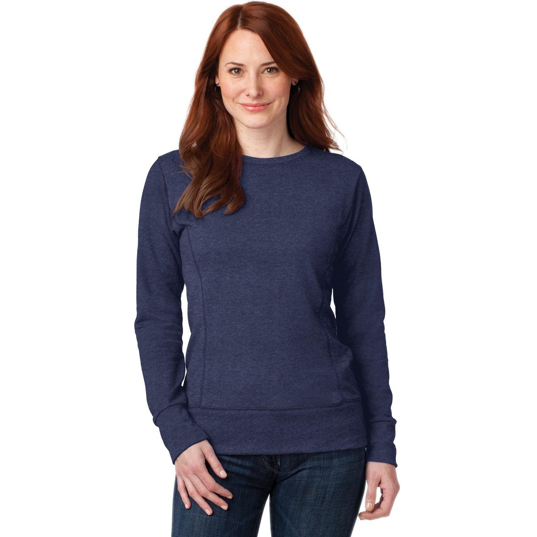 no-logo CLOSEOUT - Anvil Ladies French Terry Crewneck Sweatshirt-Anvil-Heather Blue-S-Thread Logic