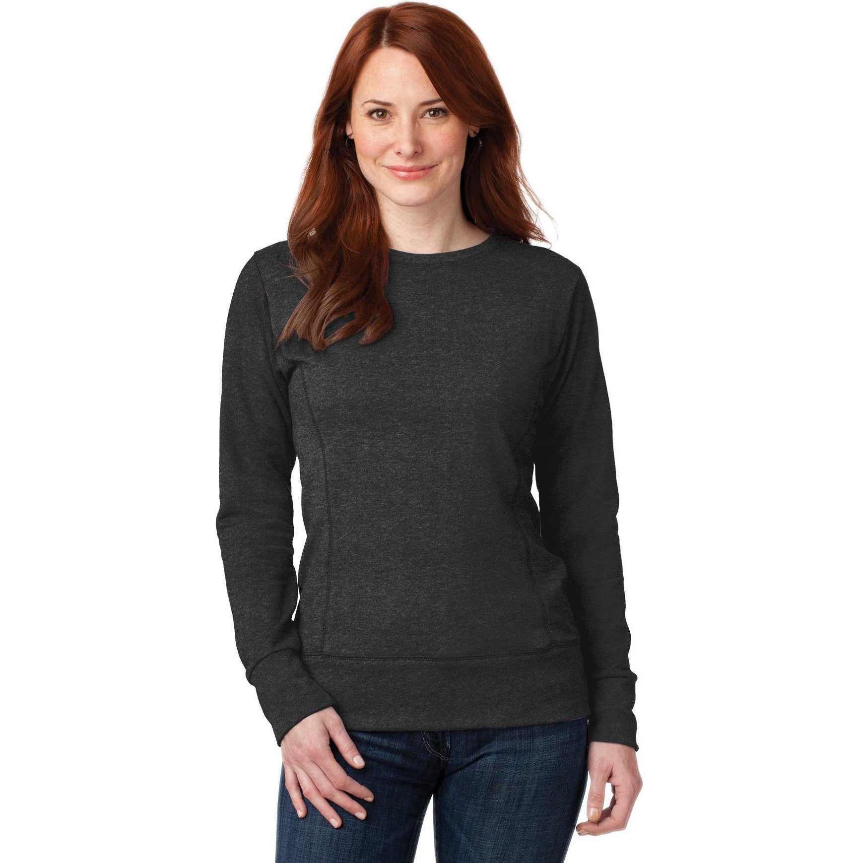 no-logo CLOSEOUT - Anvil Ladies French Terry Crewneck Sweatshirt-Anvil-Heather Dark Grey-S-Thread Logic