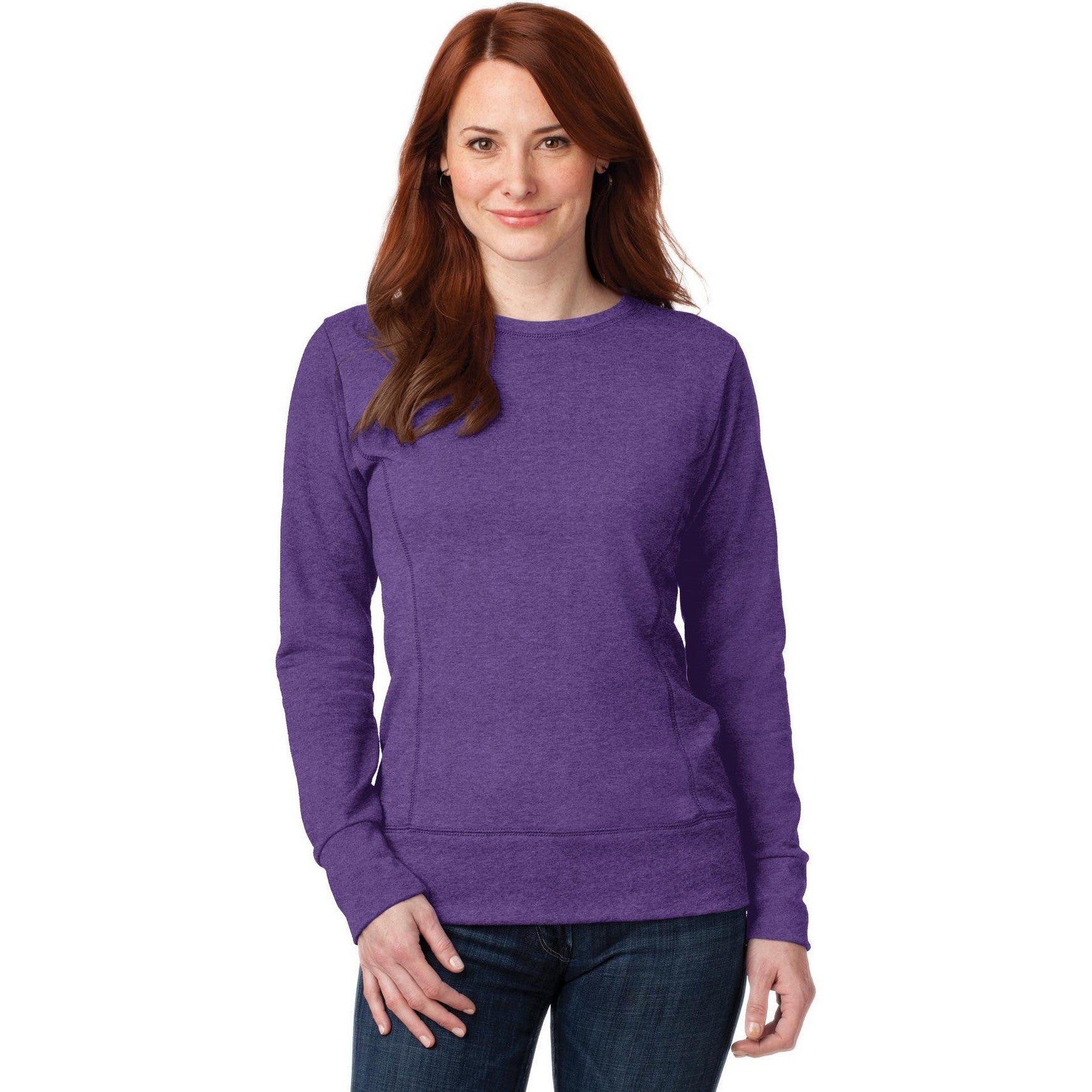 no-logo CLOSEOUT - Anvil Ladies French Terry Crewneck Sweatshirt-Anvil-Heather Purple-S-Thread Logic