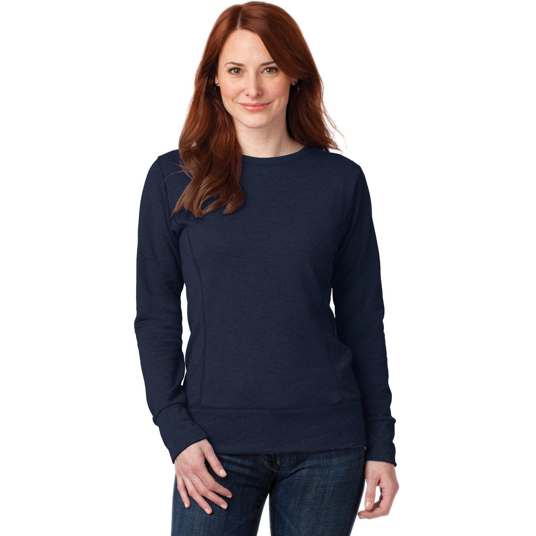 no-logo CLOSEOUT - Anvil Ladies French Terry Crewneck Sweatshirt-Anvil-Navy-S-Thread Logic