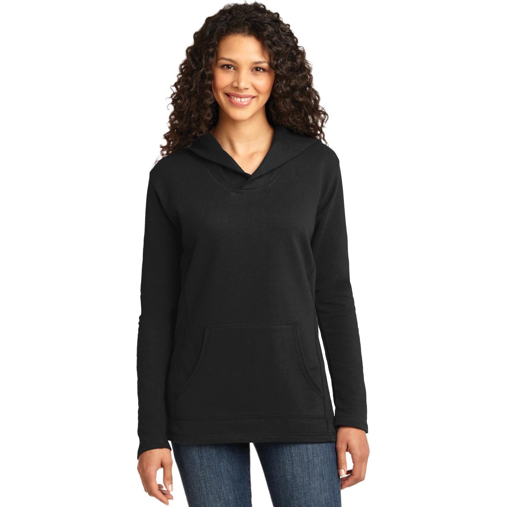no-logo CLOSEOUT - Anvil Ladies French Terry Pullover Hooded Sweatshirt-Anvil-Black-S-Thread Logic