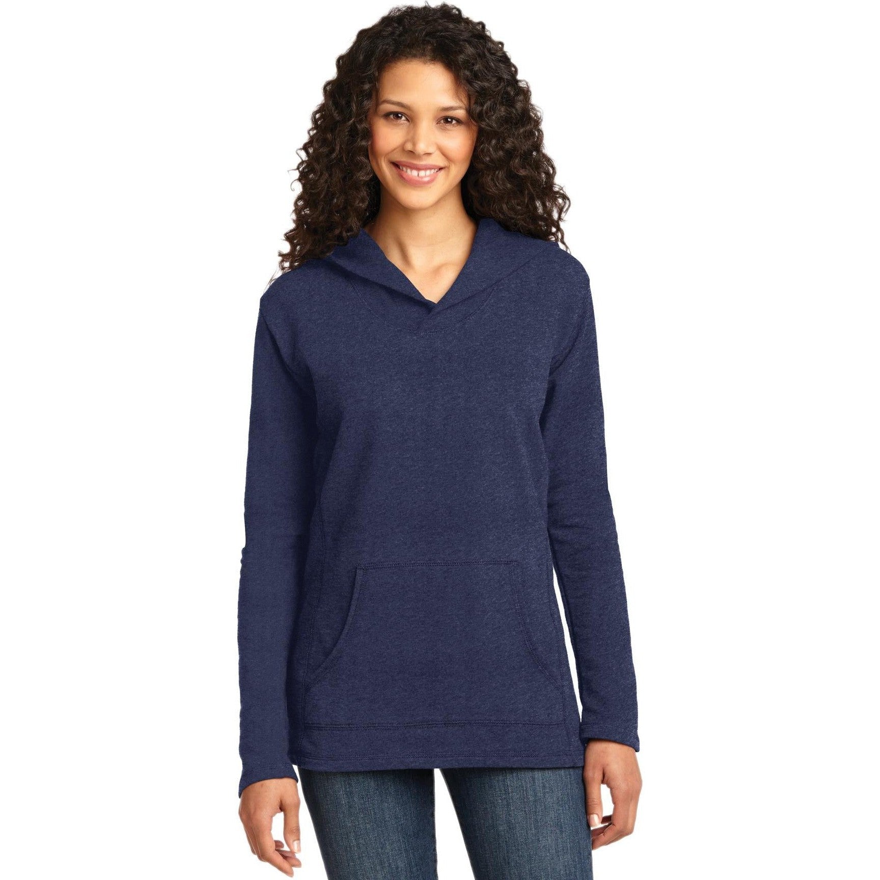 no-logo CLOSEOUT - Anvil Ladies French Terry Pullover Hooded Sweatshirt-Anvil-Heather Blue-S-Thread Logic