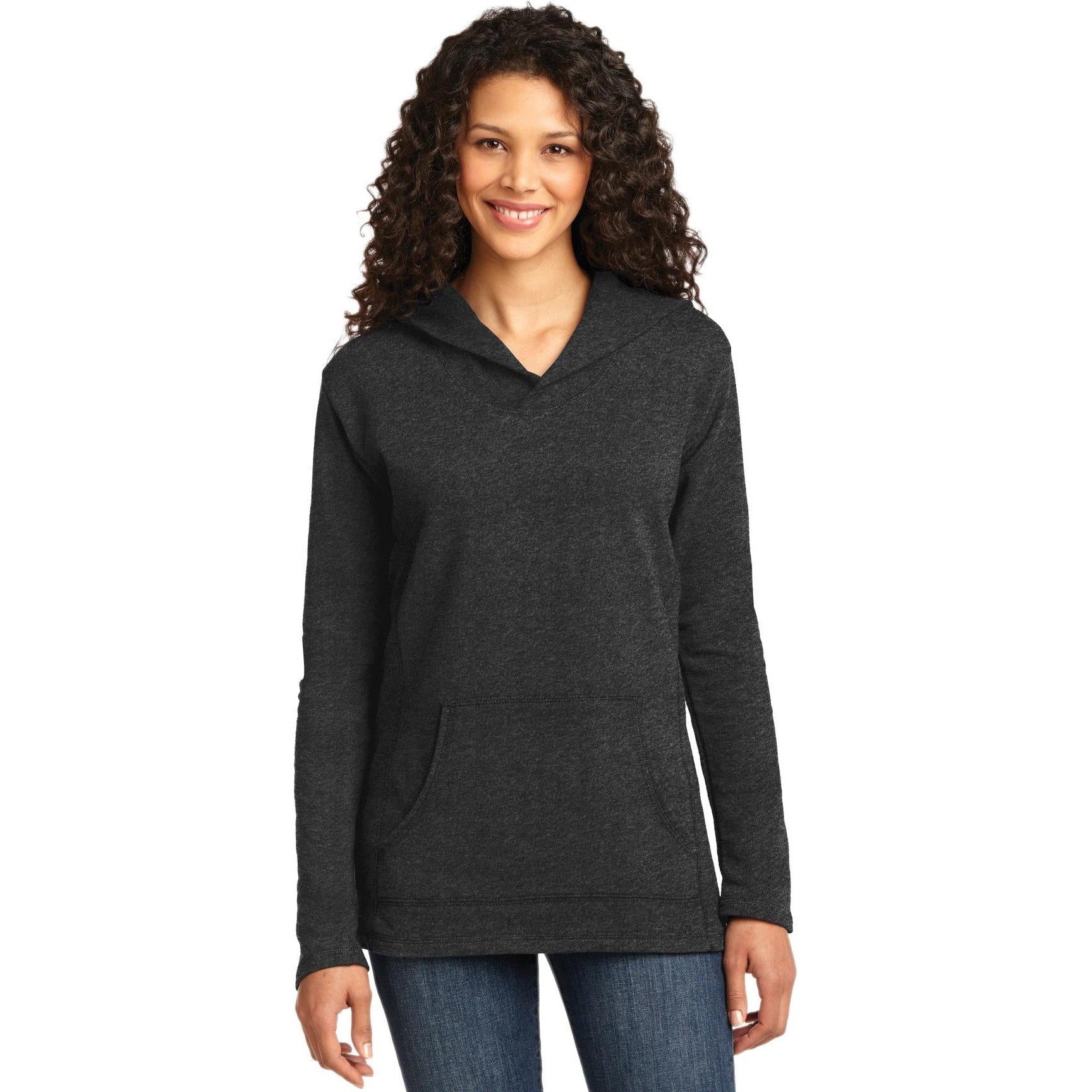 no-logo CLOSEOUT - Anvil Ladies French Terry Pullover Hooded Sweatshirt-Anvil-Heather Dark Grey-L-Thread Logic