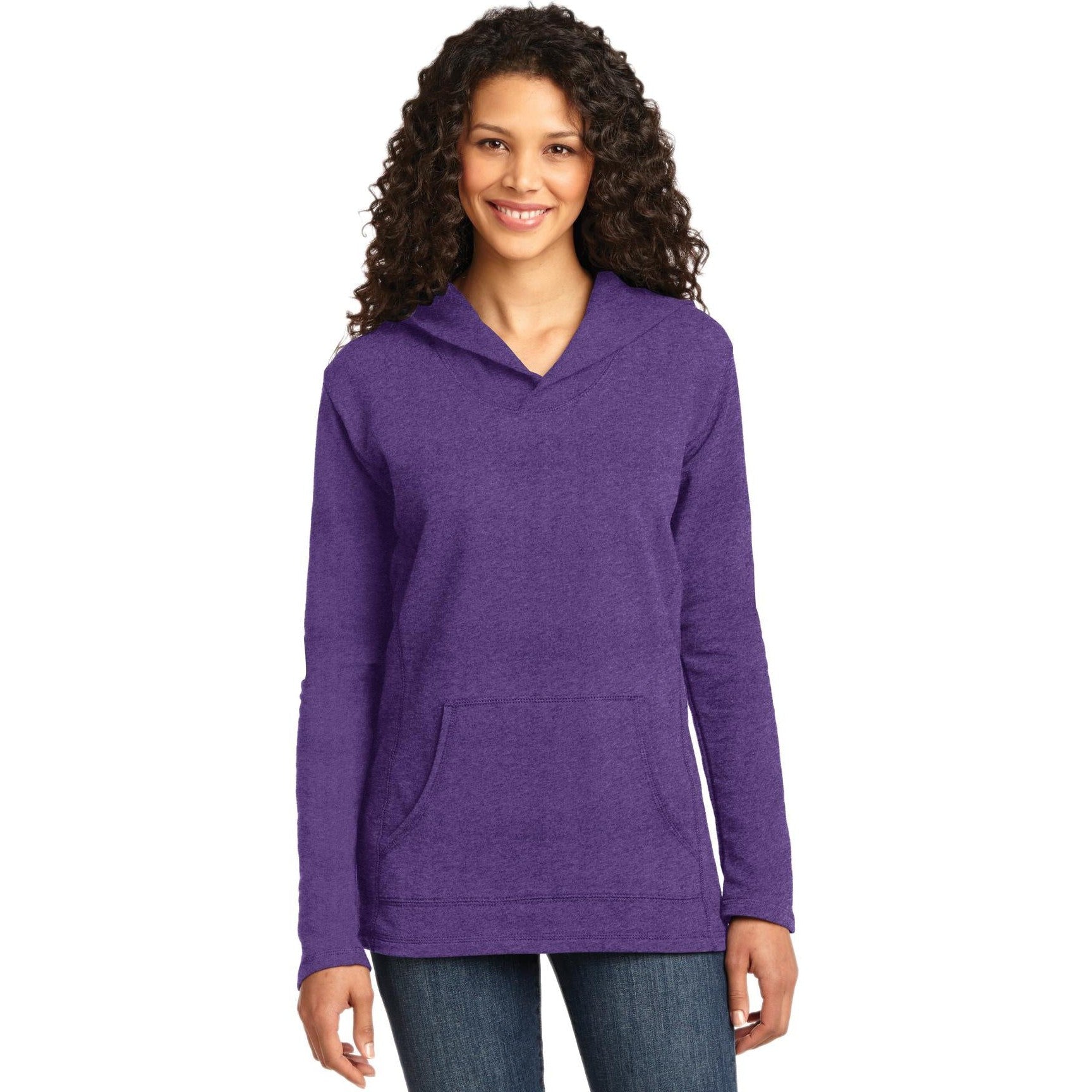 no-logo CLOSEOUT - Anvil Ladies French Terry Pullover Hooded Sweatshirt-Anvil-Heather Purple-L-Thread Logic