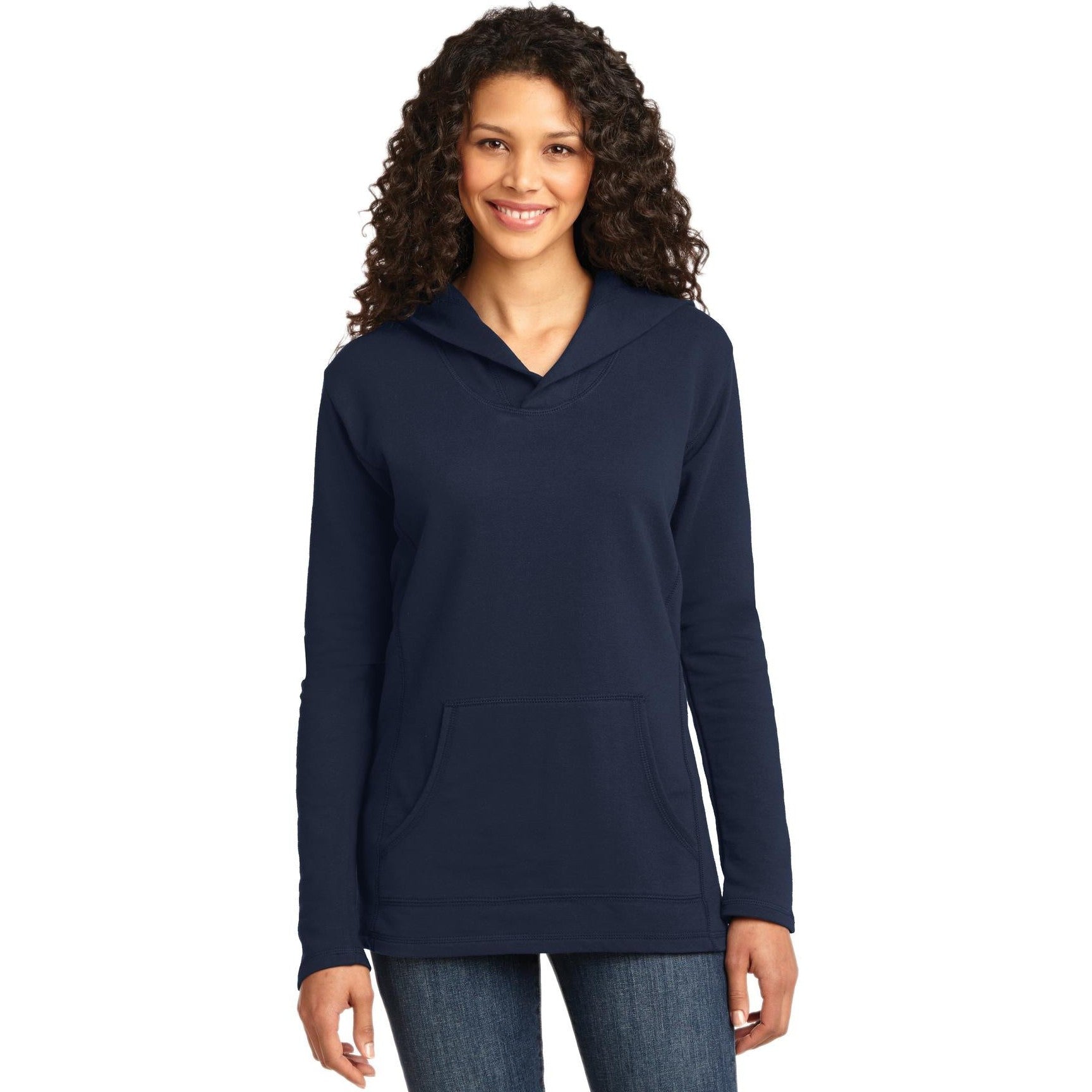 no-logo CLOSEOUT - Anvil Ladies French Terry Pullover Hooded Sweatshirt-Anvil-Navy-S-Thread Logic