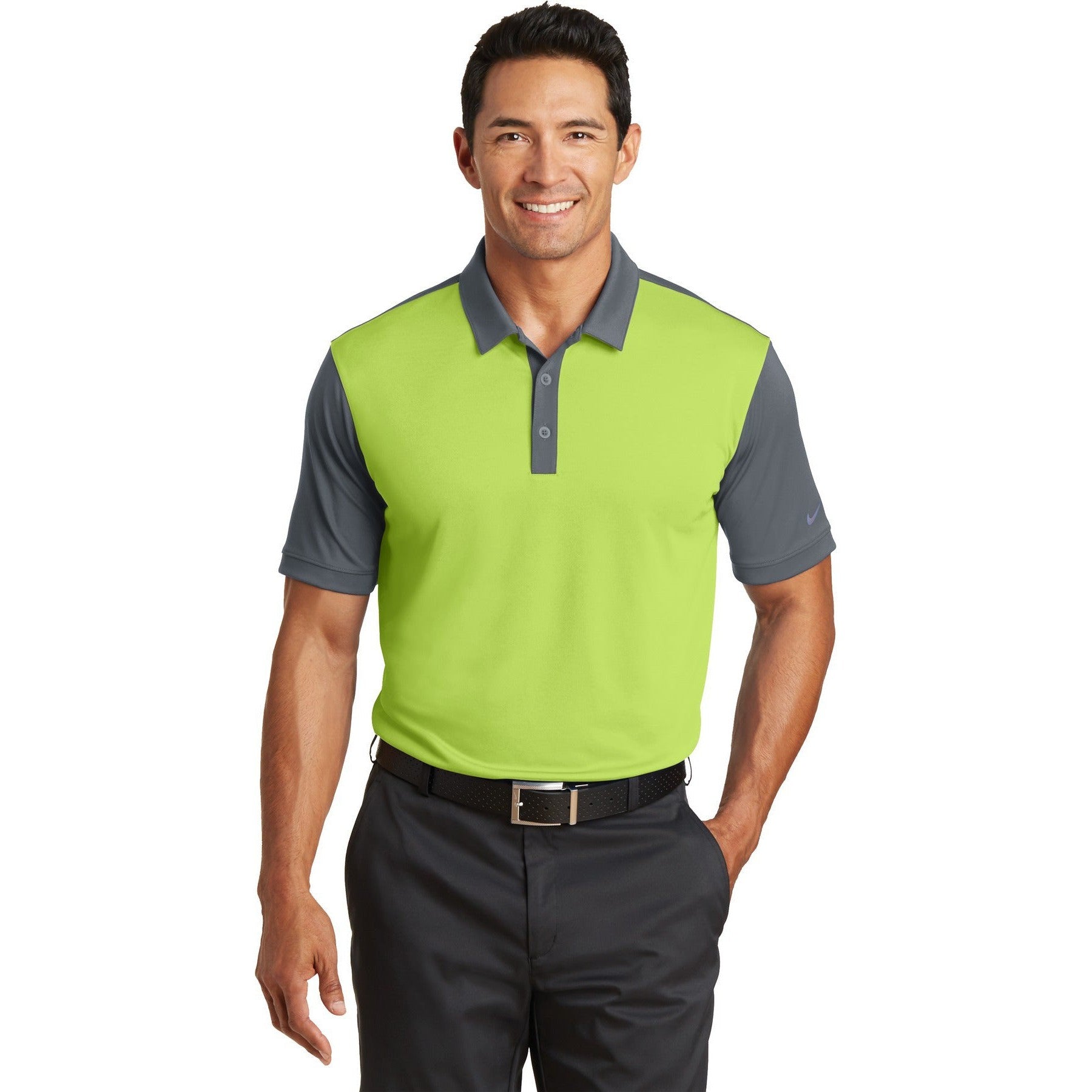 no-logo CLOSEOUT - Nike Dri-FIT Colorblock Icon Modern Fit Polo-Nike-Chartreuse/Dark Grey-XS-Thread Logic