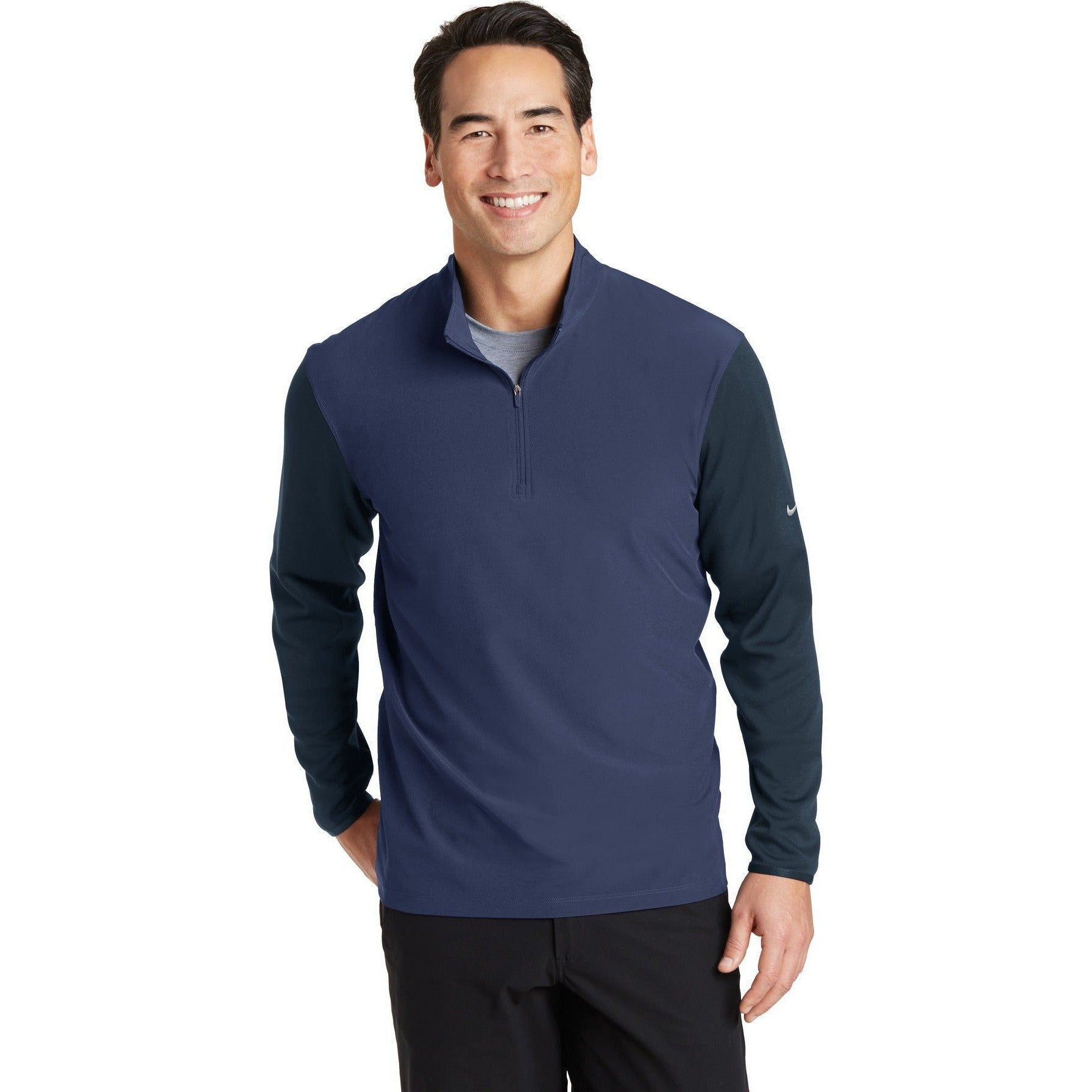 no-logo CLOSEOUT - Nike Dri-FIT Fabric Mix 1/2-Zip Cover-Up-Nike-Midnight Navy/Dark Obsidian-XS-Thread Logic