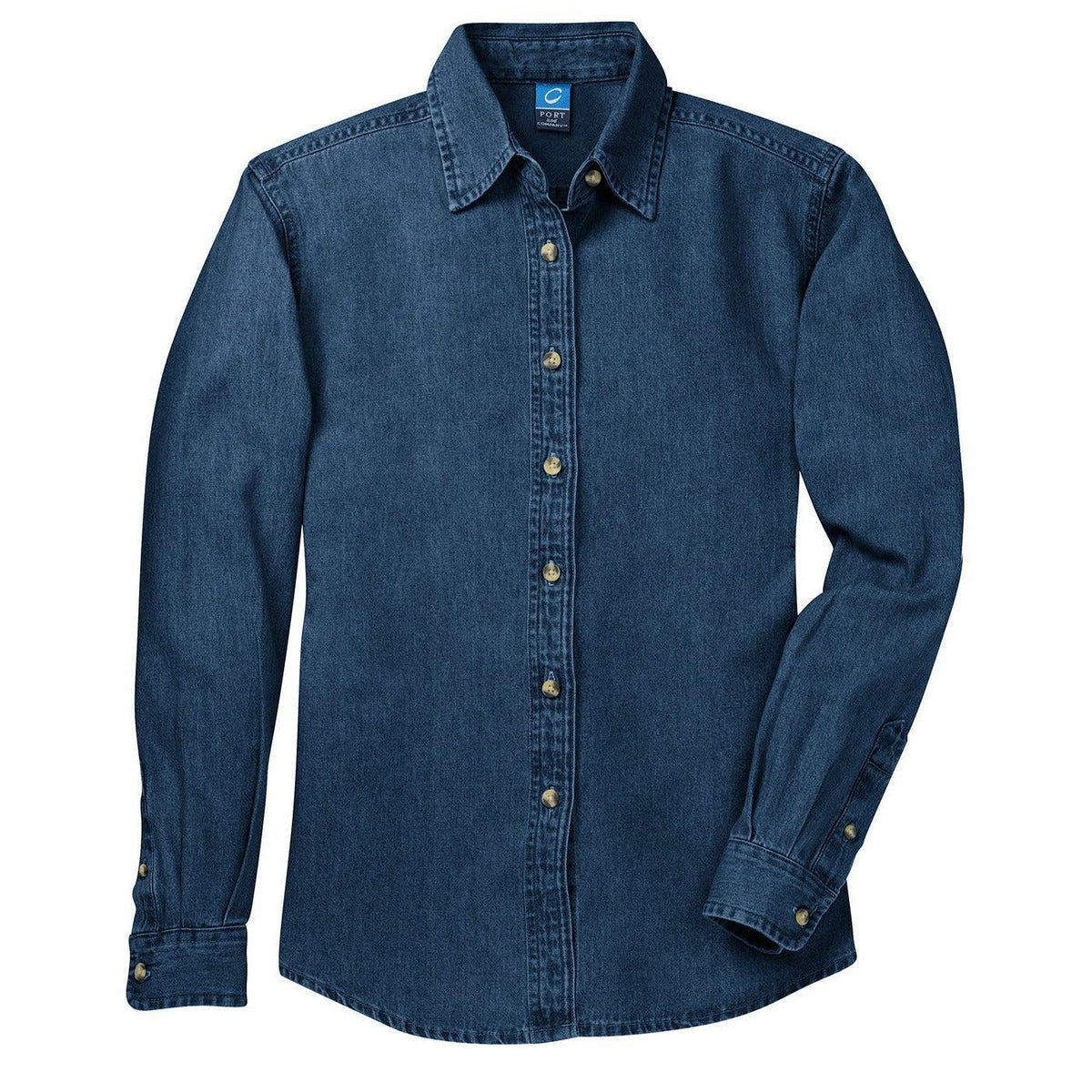 no-logo Port & Company Women's Denim Shirt-Dress Shirts-Port & Company-Ink Blue-XS-Thread Logic