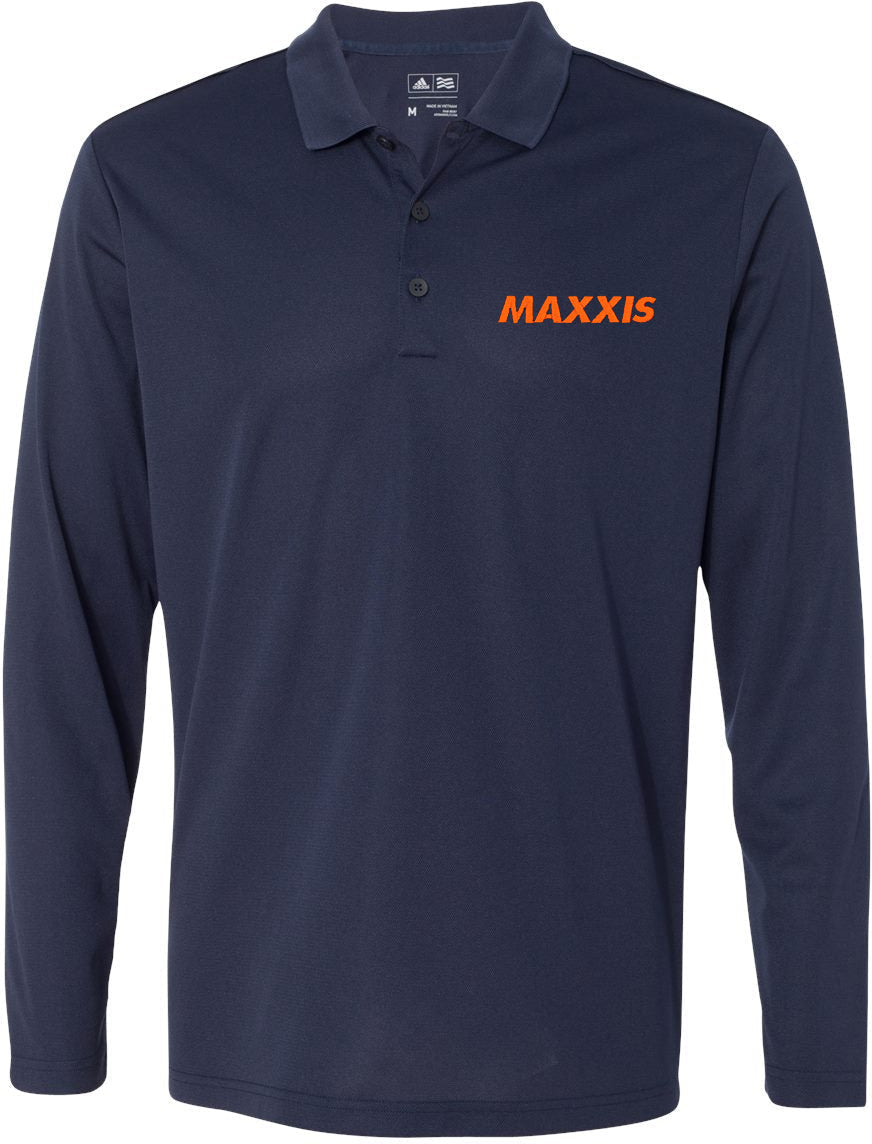 no-logo Adidas Long Sleeve Polo Shirt -Men's Polos-Adidas-Navy/White-4XL-Thread Logic