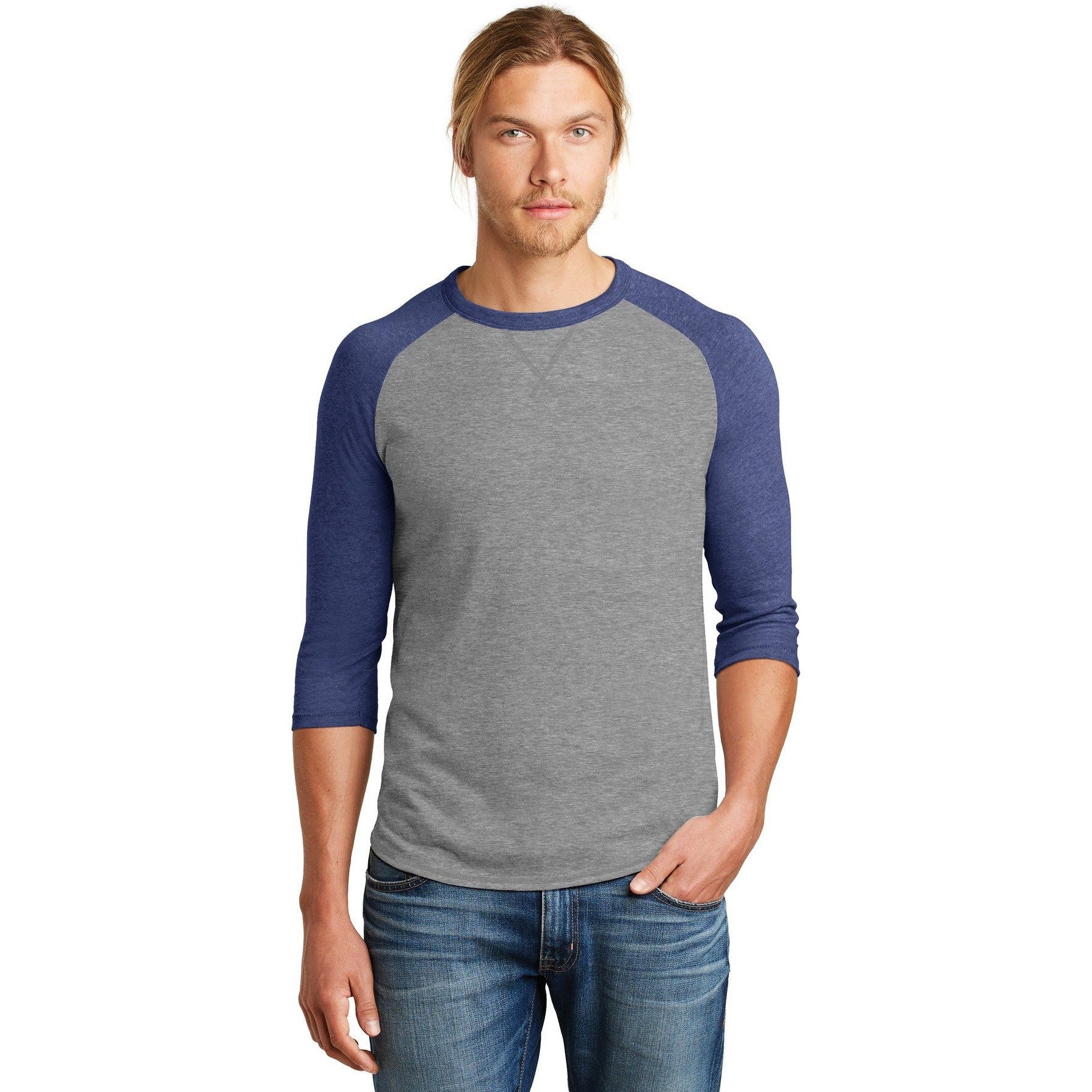 no-logo CLOSEOUT - Alternative Dugout 3/4-Sleeve Vintage 50/50 Tee-Alternative-Smoke/Vintage Royal-S-Thread Logic