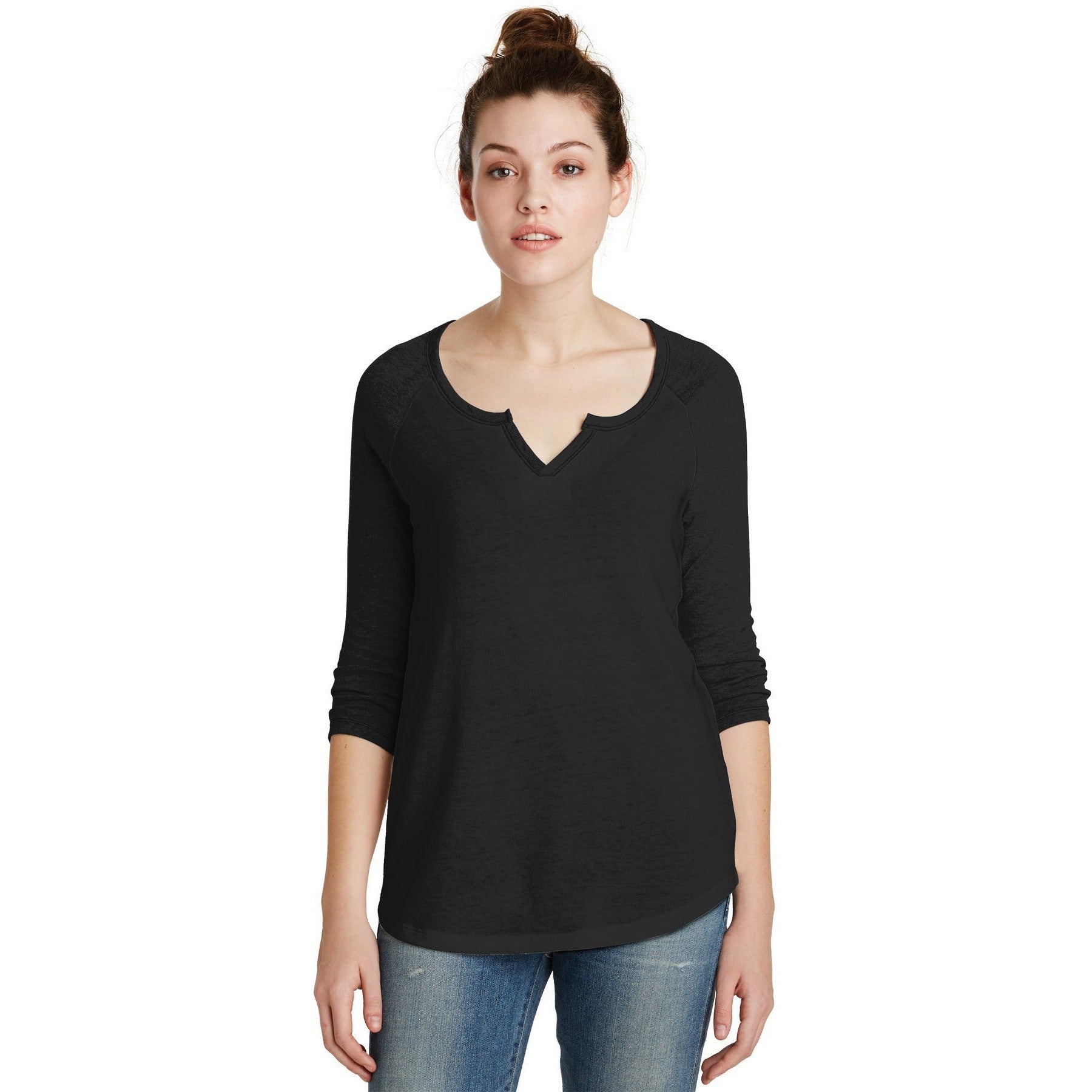 no-logo CLOSEOUT - Alternative Women's Outfield 3/4-Sleeve Vintage 50/50 Tee-Alternative-Black/Black-L-Thread Logic