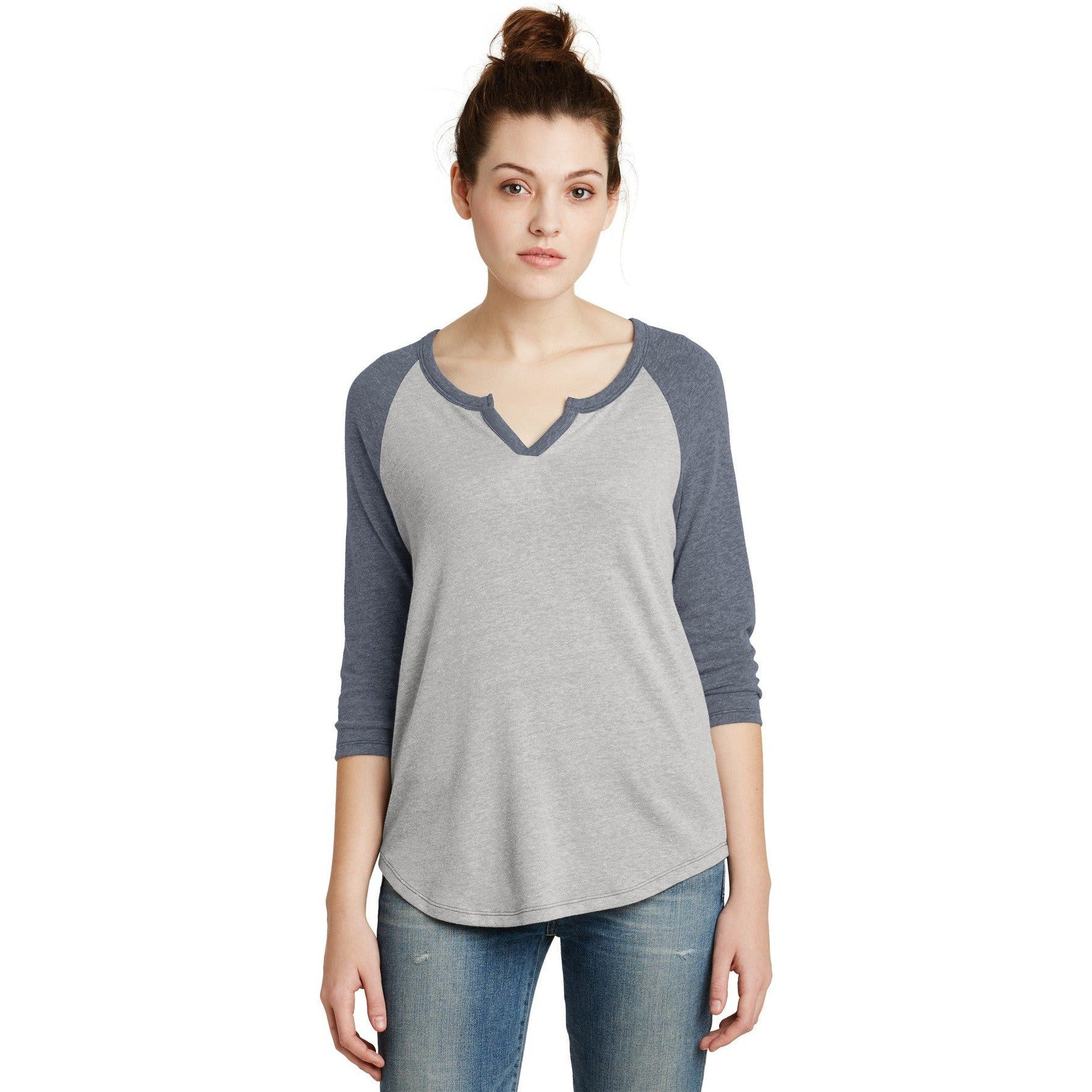 no-logo CLOSEOUT - Alternative Women's Outfield 3/4-Sleeve Vintage 50/50 Tee-Alternative-Silver/Vintage Navy-S-Thread Logic