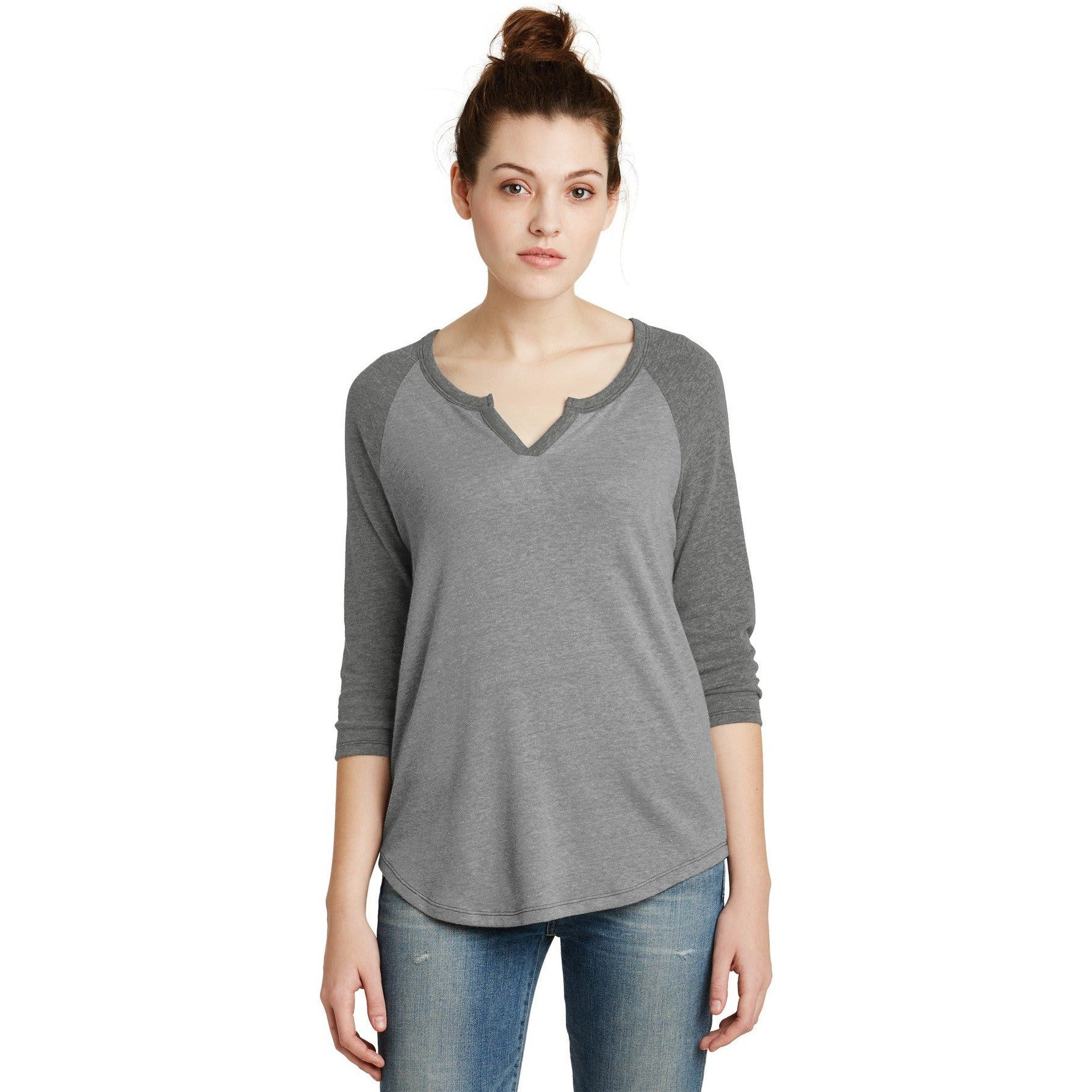 no-logo CLOSEOUT - Alternative Women's Outfield 3/4-Sleeve Vintage 50/50 Tee-Alternative-Smoke/Vintage Coal-L-Thread Logic