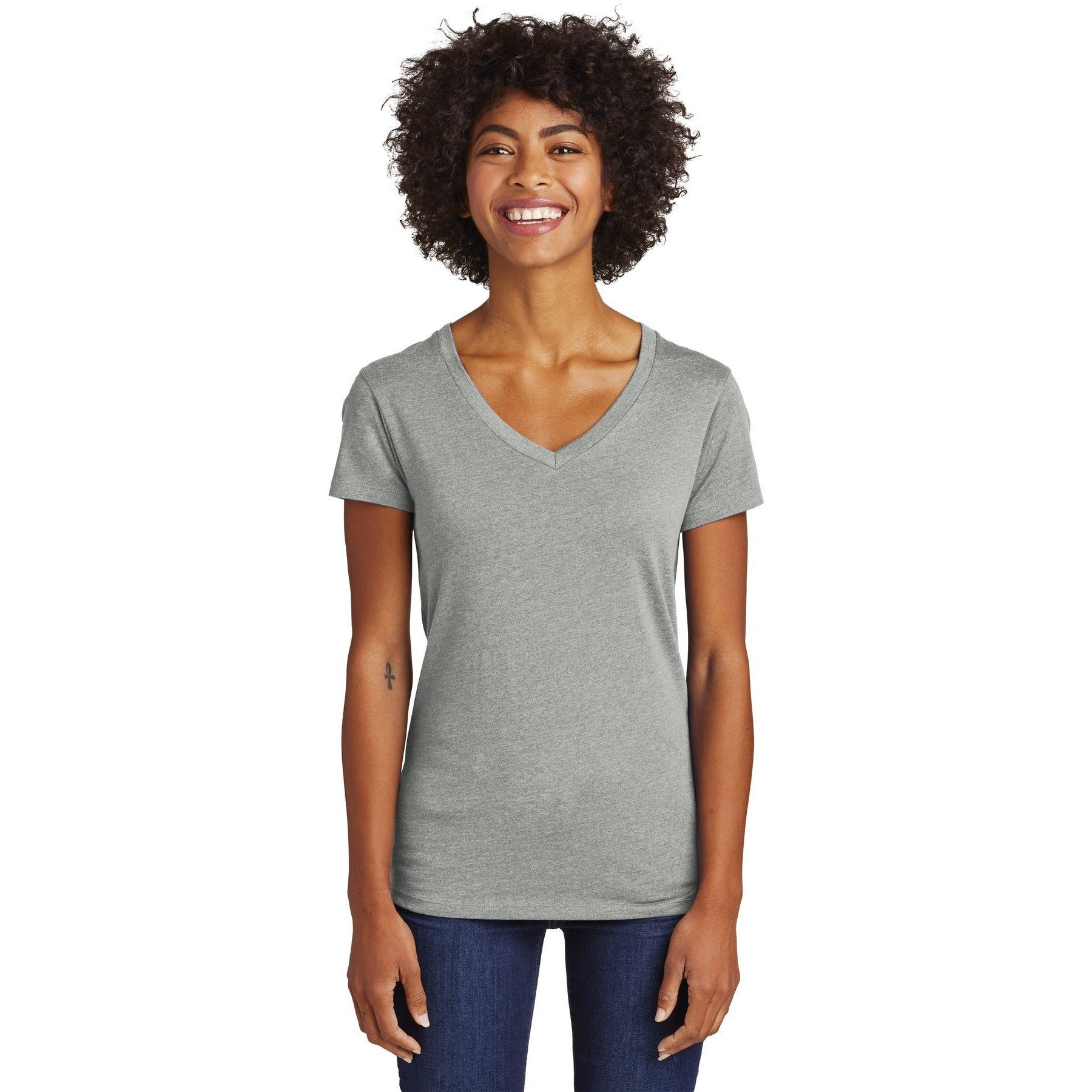 no-logo CLOSEOUT - Alternative Women's Runaway Blended Jersey V-Neck Tee-Alternative-Heather Grey-S-Thread Logic