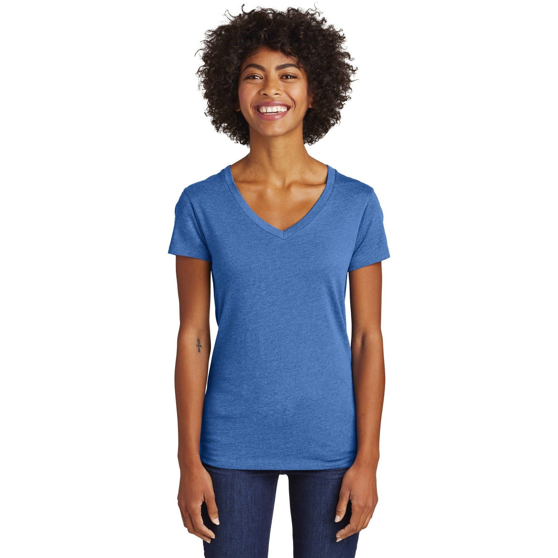 no-logo CLOSEOUT - Alternative Women's Runaway Blended Jersey V-Neck Tee-Alternative-Heather Rich Royal-S-Thread Logic