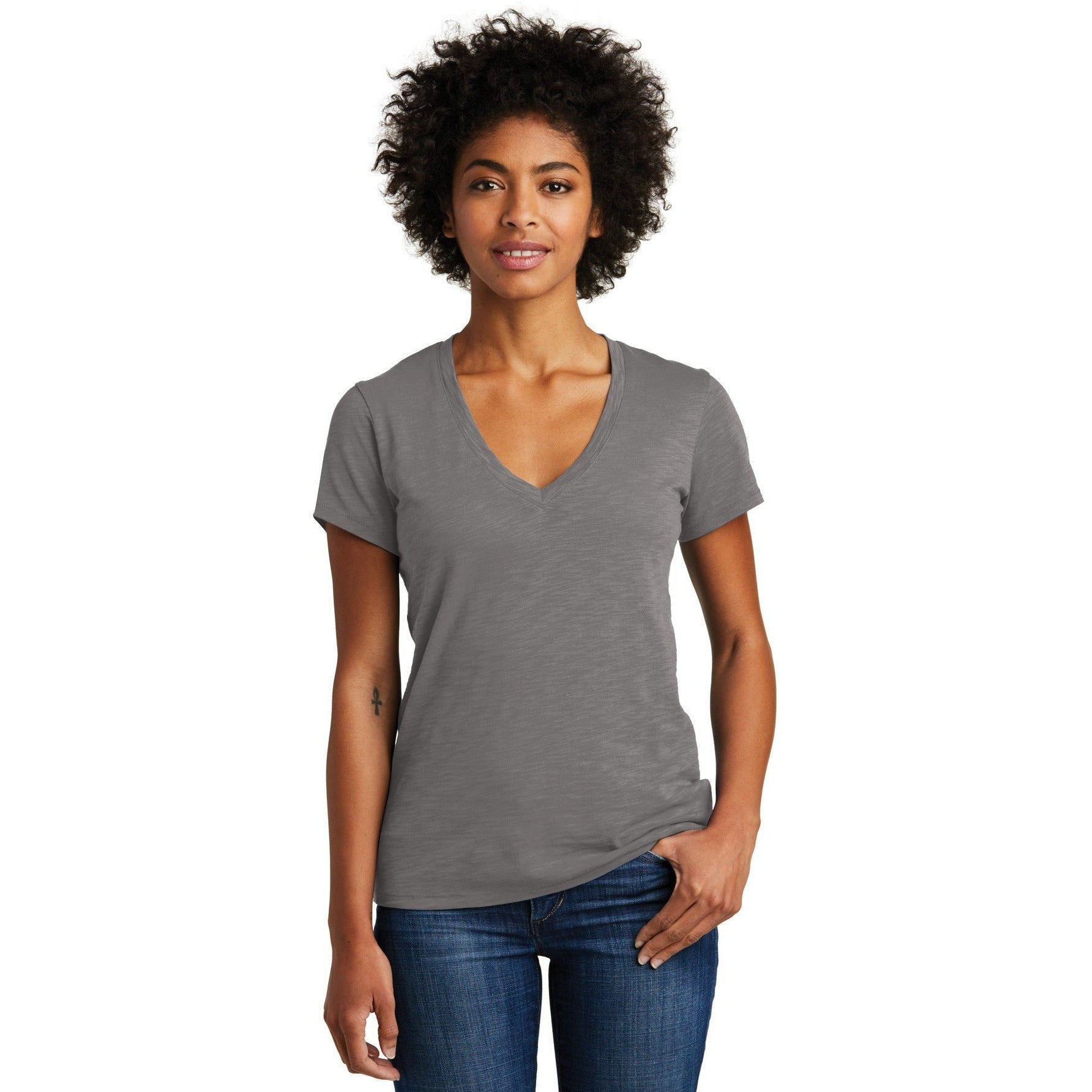 no-logo CLOSEOUT - Alternative Women's Weathered Slub So-Low V-Neck Tee-Alternative-Elephant Grey-S-Thread Logic