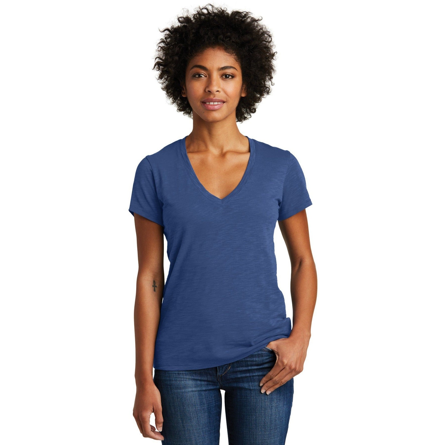 no-logo CLOSEOUT - Alternative Women's Weathered Slub So-Low V-Neck Tee-Alternative-Royal Blue-S-Thread Logic