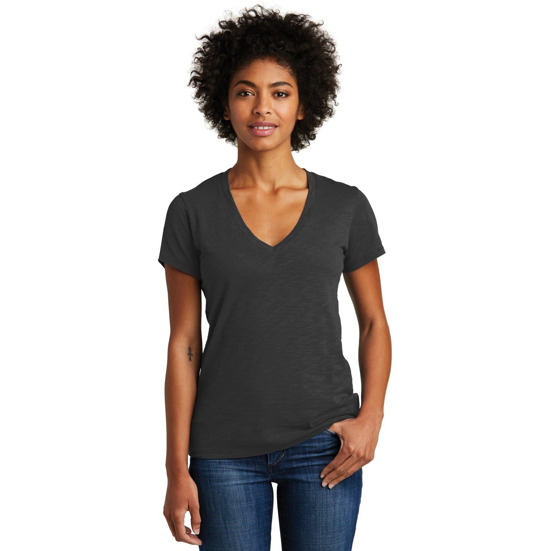 no-logo CLOSEOUT - Alternative Women's Weathered Slub So-Low V-Neck Tee-Alternative-Washed Black-M-Thread Logic