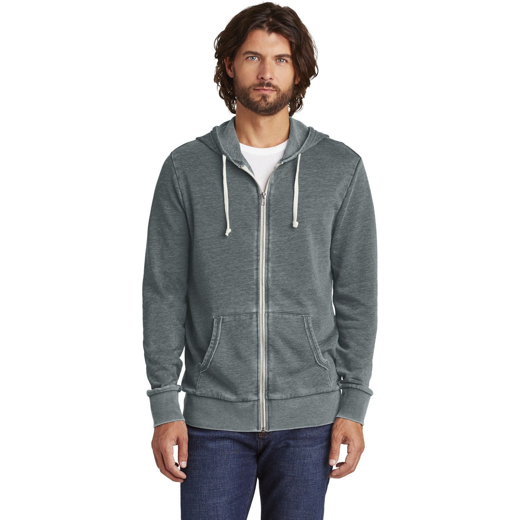 no-logo CLOSEOUT - Alternative Burnout Laid-Back Zip Hoodie-Alternative-Washed Black-L-Thread Logic