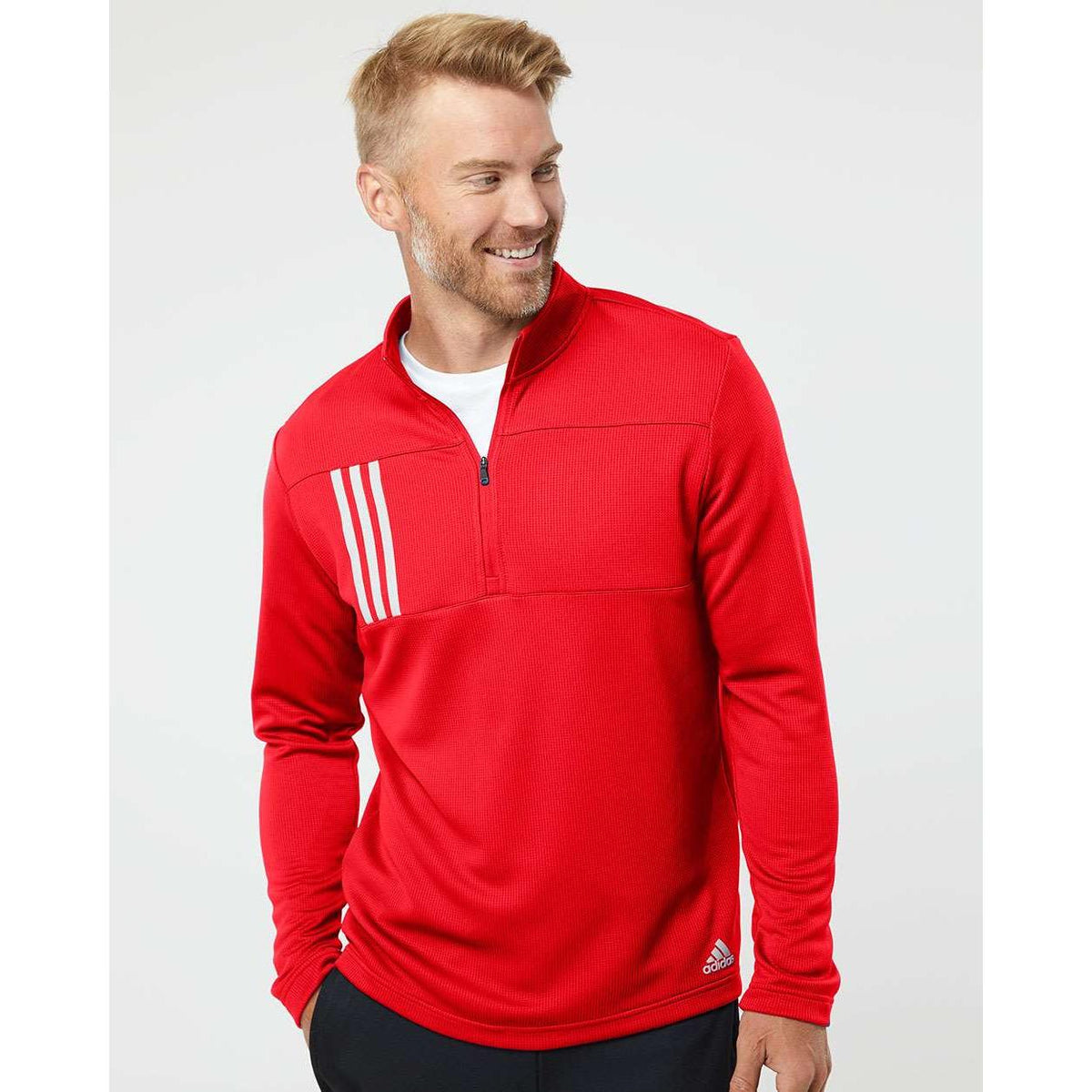 no-logo Adidas 3-Stripes Double Knit Quarter-Zip Pullover-Men's Layering-Adidas-Thread Logic