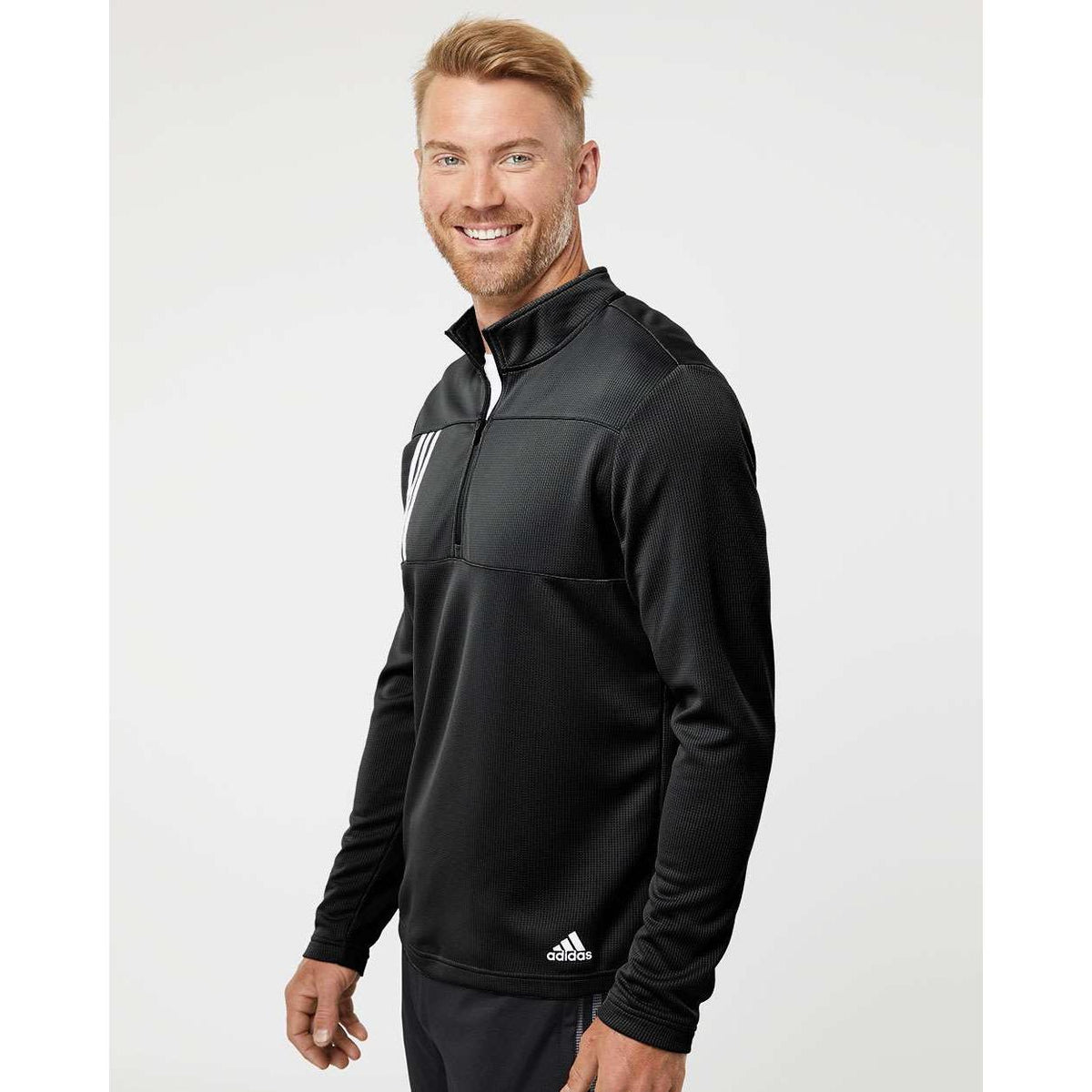 no-logo Adidas 3-Stripes Double Knit Quarter-Zip Pullover-Men's Layering-Adidas-Thread Logic