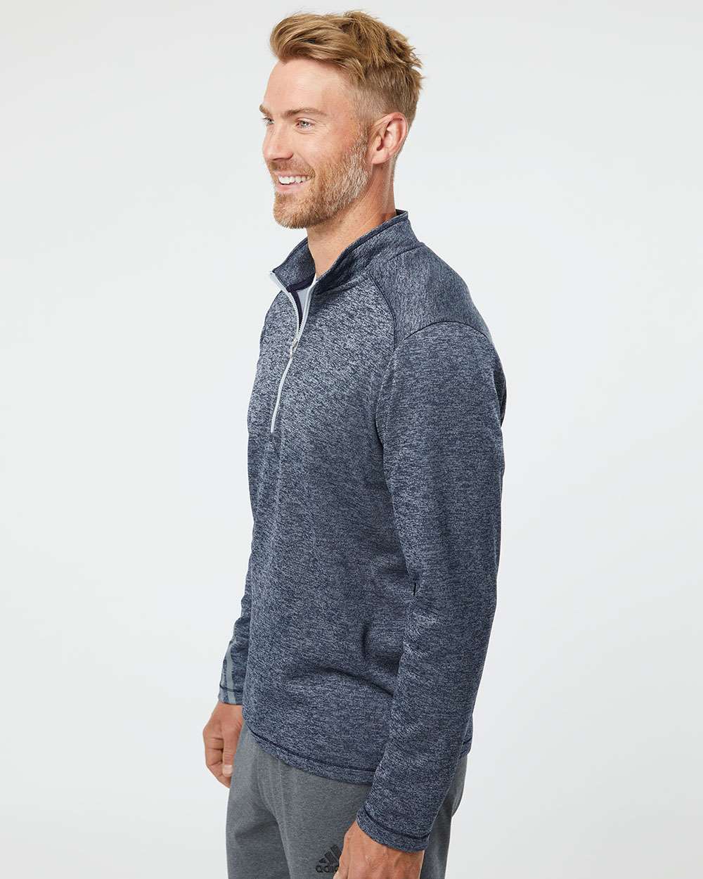 no-logo Adidas Brushed Terry Heathered QuarterZip Pullover-Men's Layering-Adidas-Thread Logic