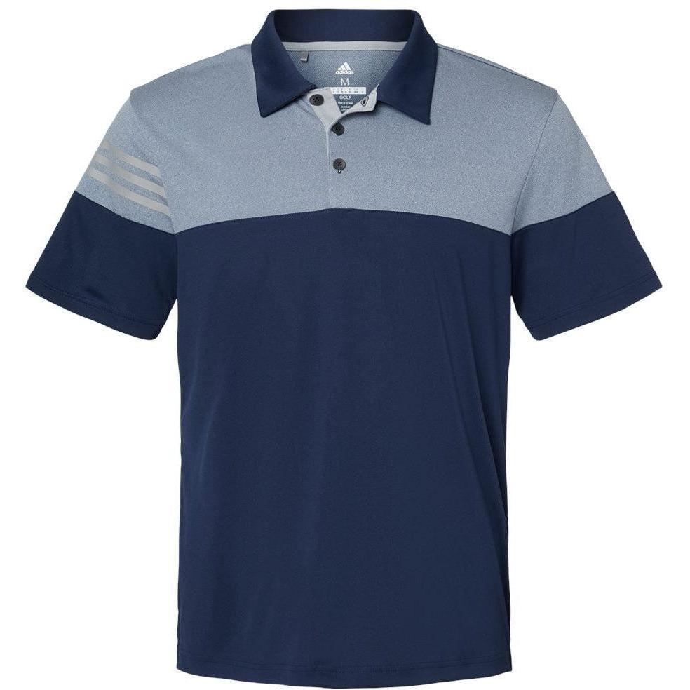 no-logo Adidas Heather 3Stripes Block Polo-Men's Polos-Adidas-Collegiate Navy/Mid Grey-S-Thread Logic