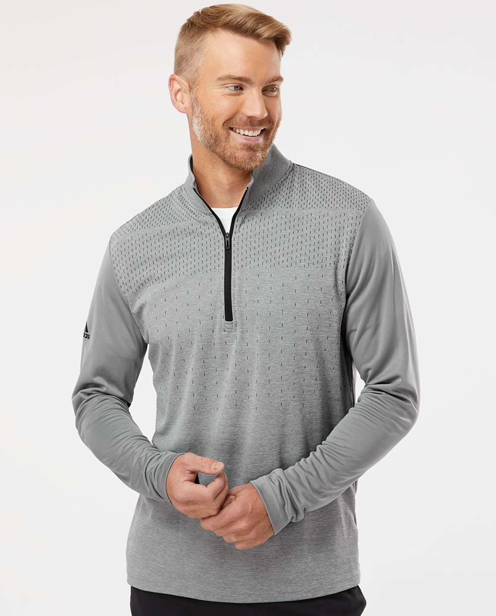 no-logo Adidas Heather Block Print Quarter-Zip Pullover-Outerwear-Adidas-Thread Logic